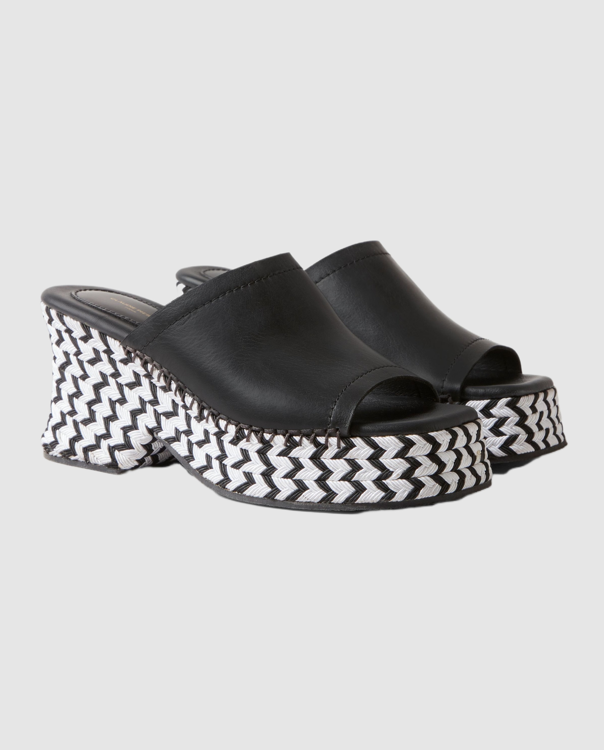 Mules con tacón de mujer de piel trenzado bicolor - Claudie Pierlot - Negro Negro-4