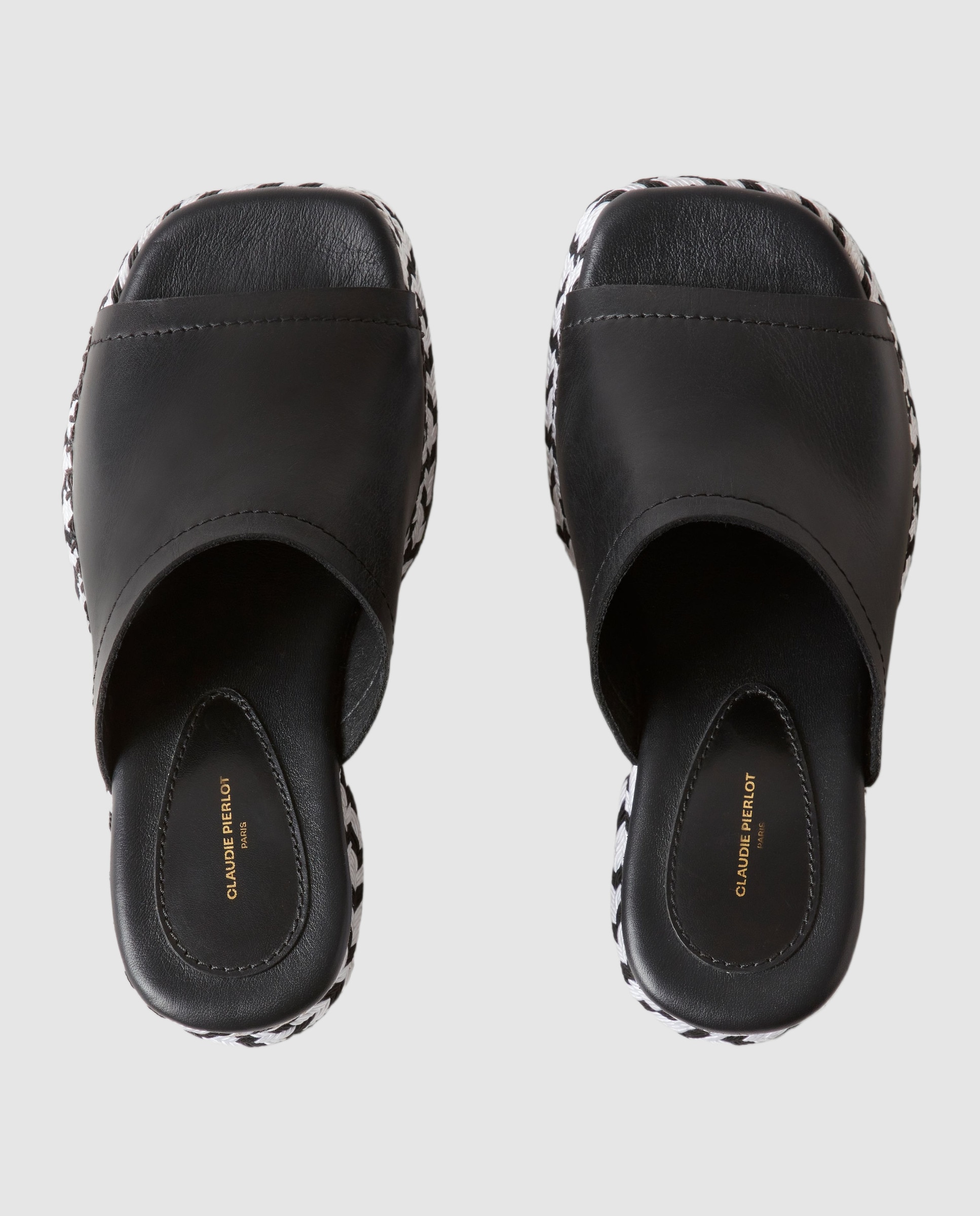 Mules con tacón de mujer de piel trenzado bicolor - Claudie Pierlot - Negro Negro-3