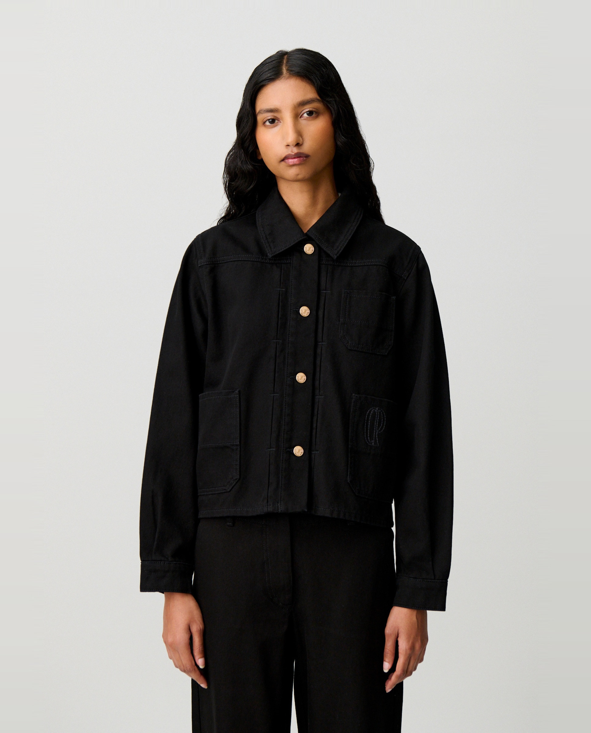 Cazadora vaquera de mujer worker con bordado - Claudie Pierlot - Negro Negro-1