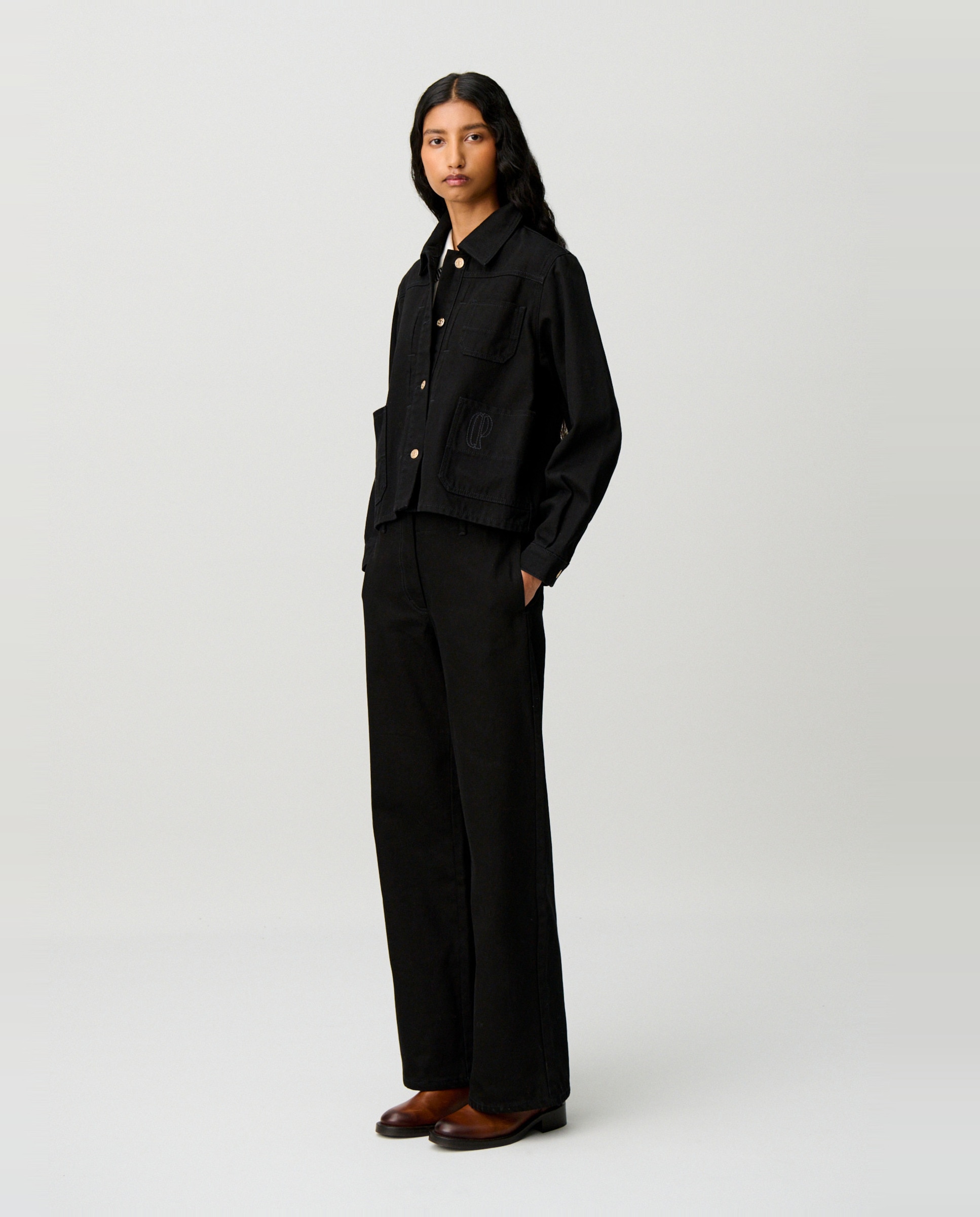 Cazadora vaquera de mujer worker con bordado - Claudie Pierlot - Negro Negro-3