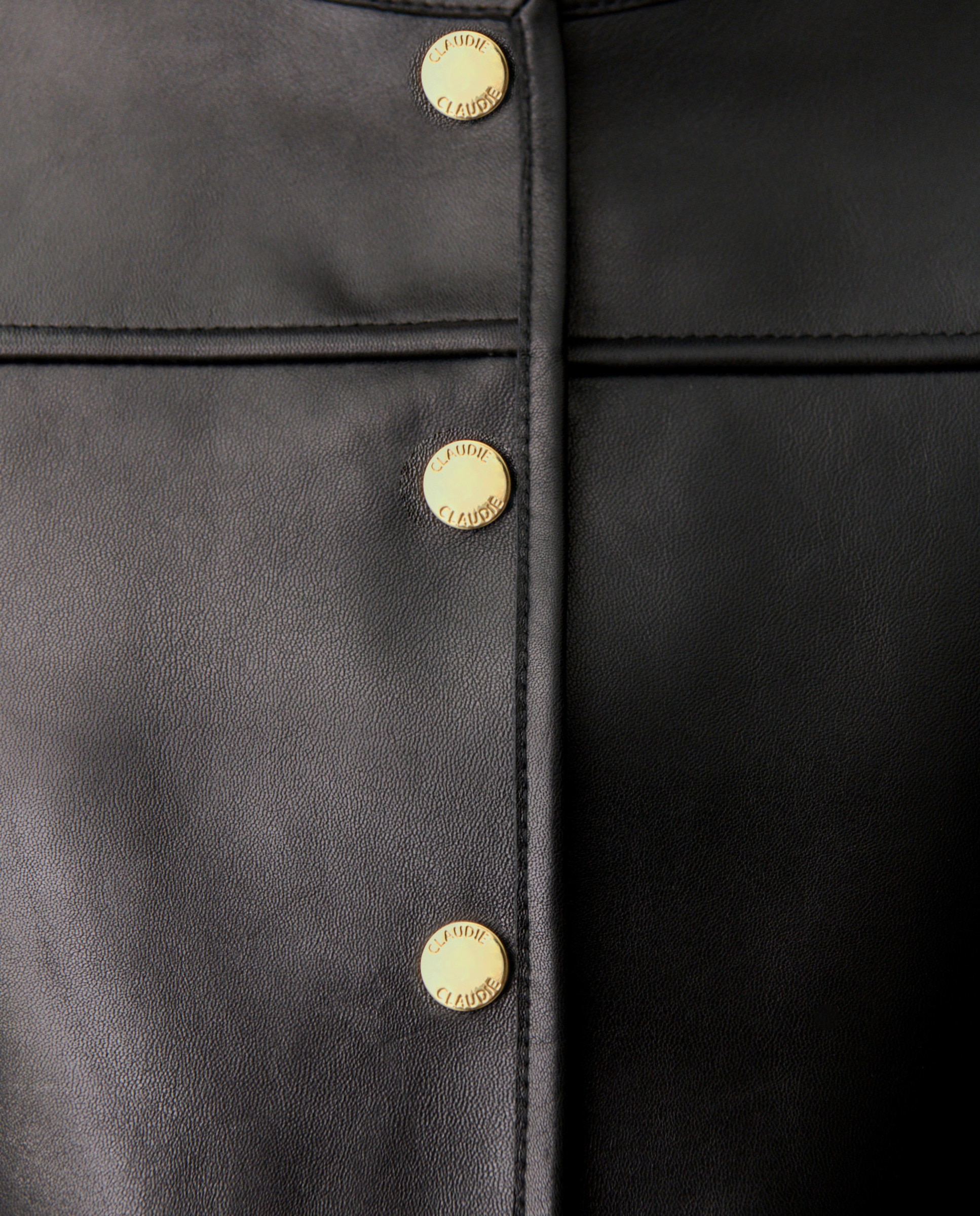 Cazadora de mujer de piel tipo caja con cuello redondo - Claudie Pierlot - Negro Negro-6