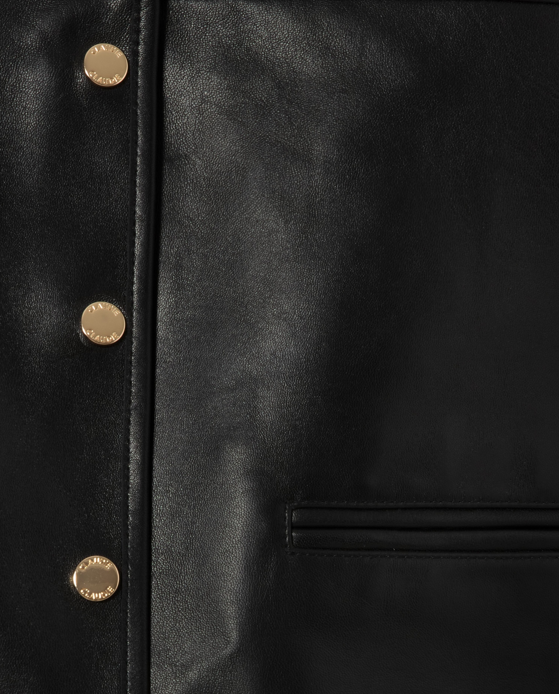 Cazadora de mujer de piel tipo caja con cuello redondo - Claudie Pierlot - Negro Negro-7