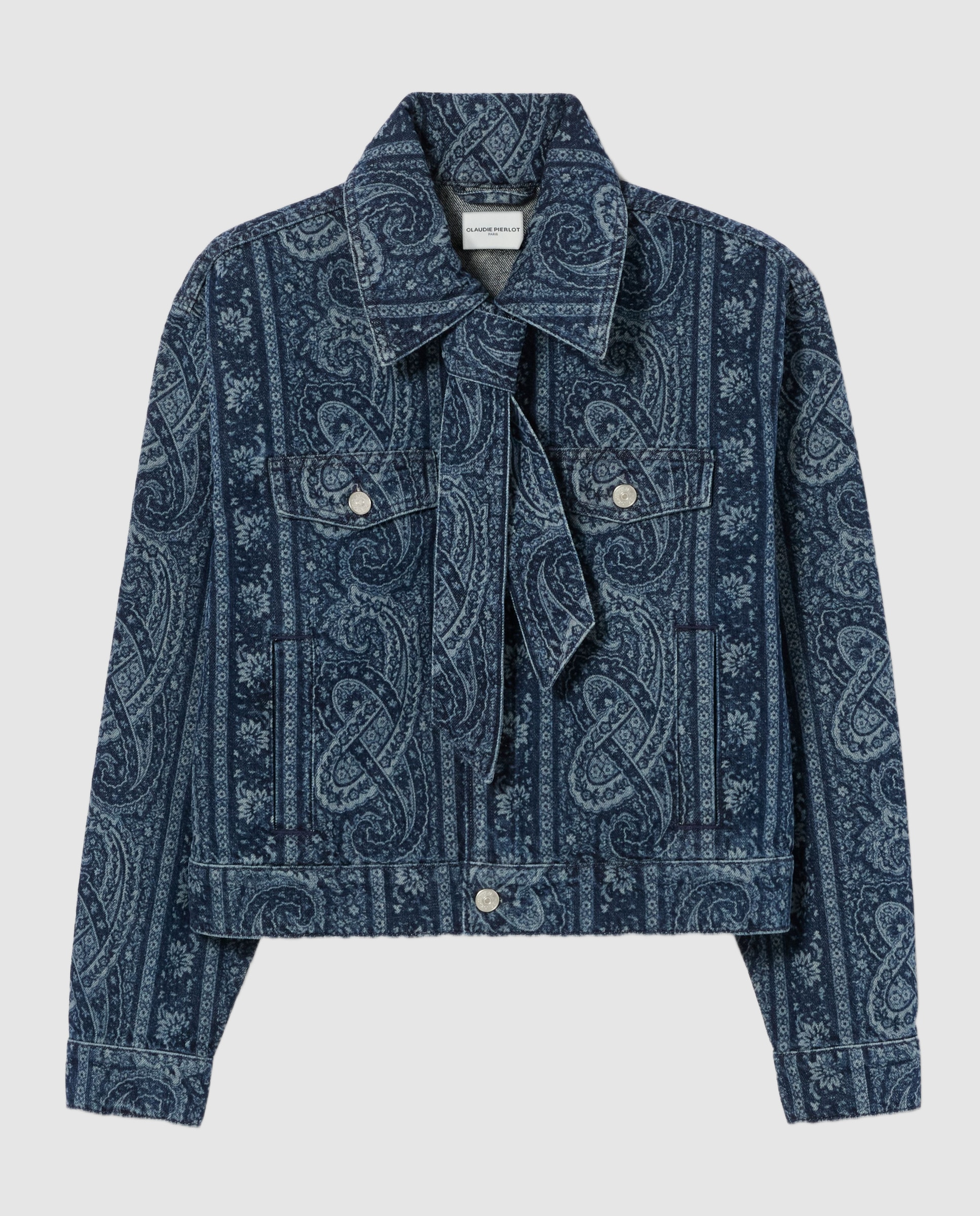Cazadora de mujer denim estampada con cuello camisero y lazo - Claudie Pierlot - Marino Marino-6