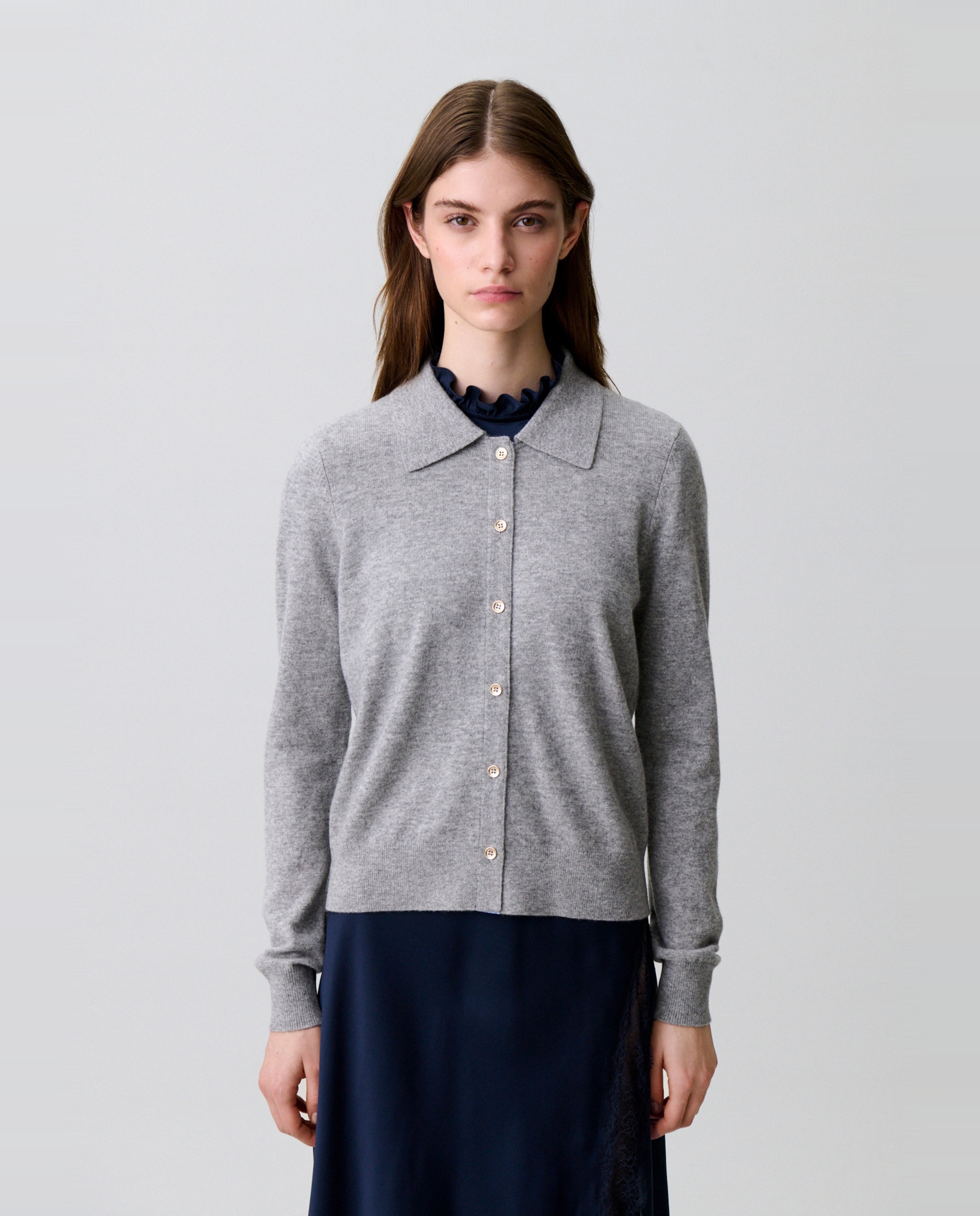 Cárdigan de punto de mujer ajustado de manga larga - Claudie Pierlot - Gris Gris-1