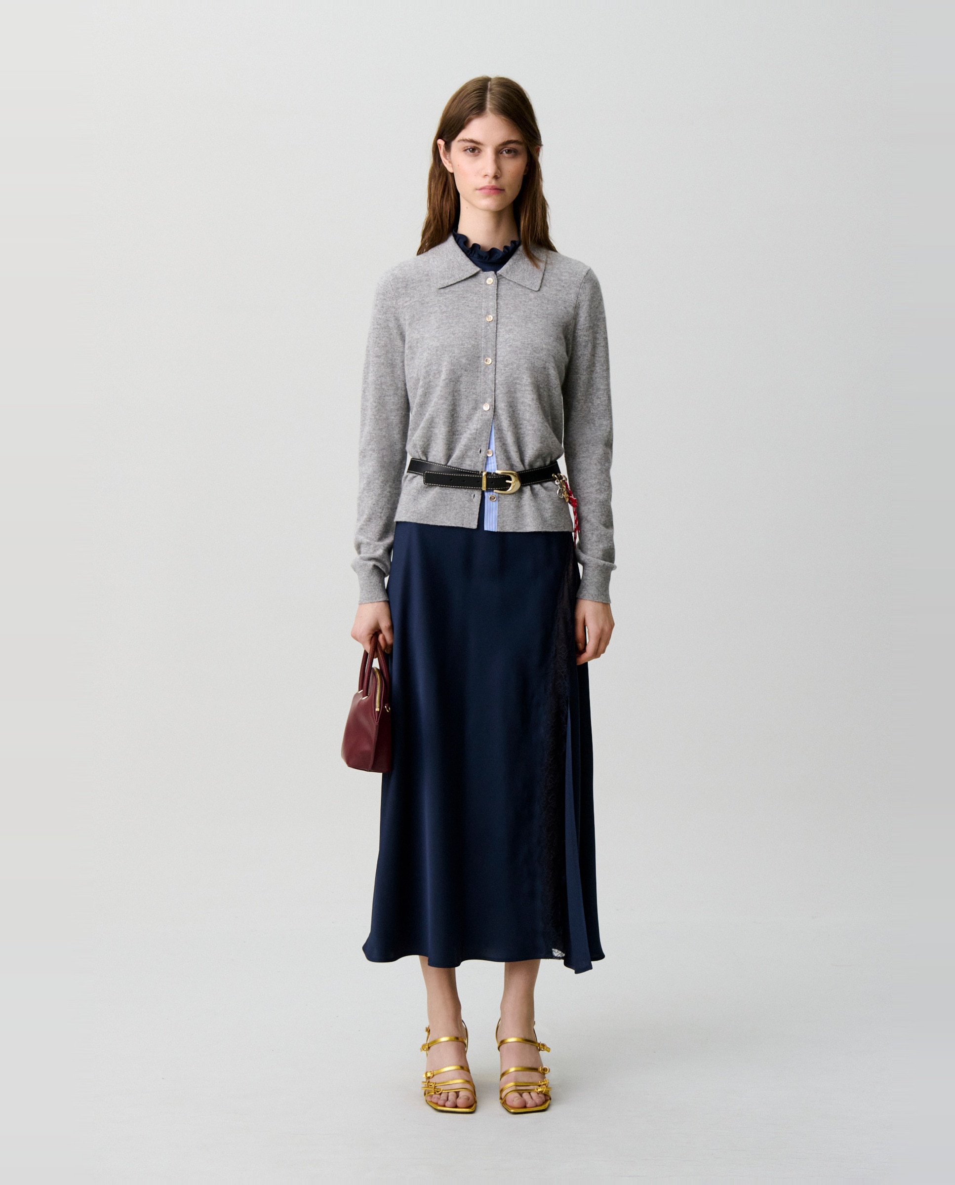 Cárdigan de punto de mujer ajustado de manga larga - Claudie Pierlot - Gris Gris-4