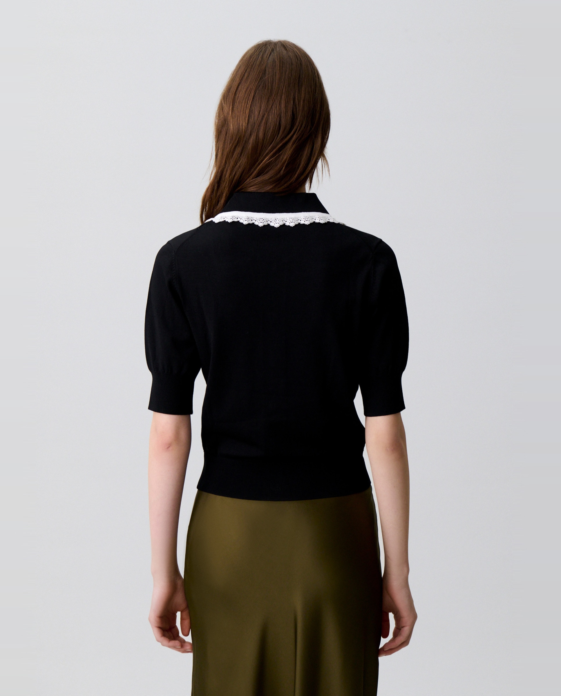 Cárdigan de punto de mujer con encaje, manga corta y cuello camisero - Claudie Pierlot - Multicolor Multicolor-2