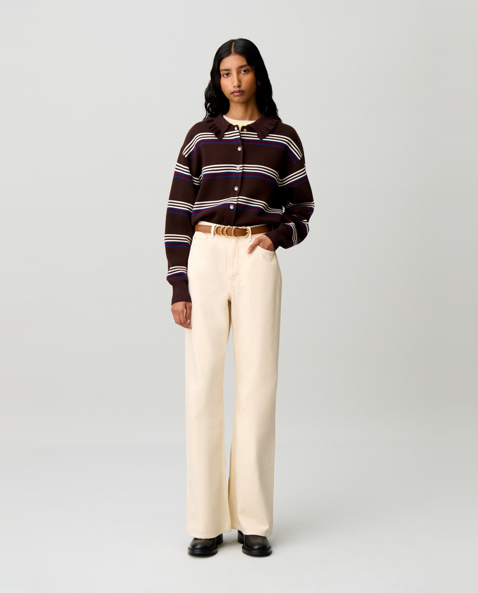 Cárdigan de punto de mujer a rayas de manga larga - Claudie Pierlot - Multicolor Multicolor-4
