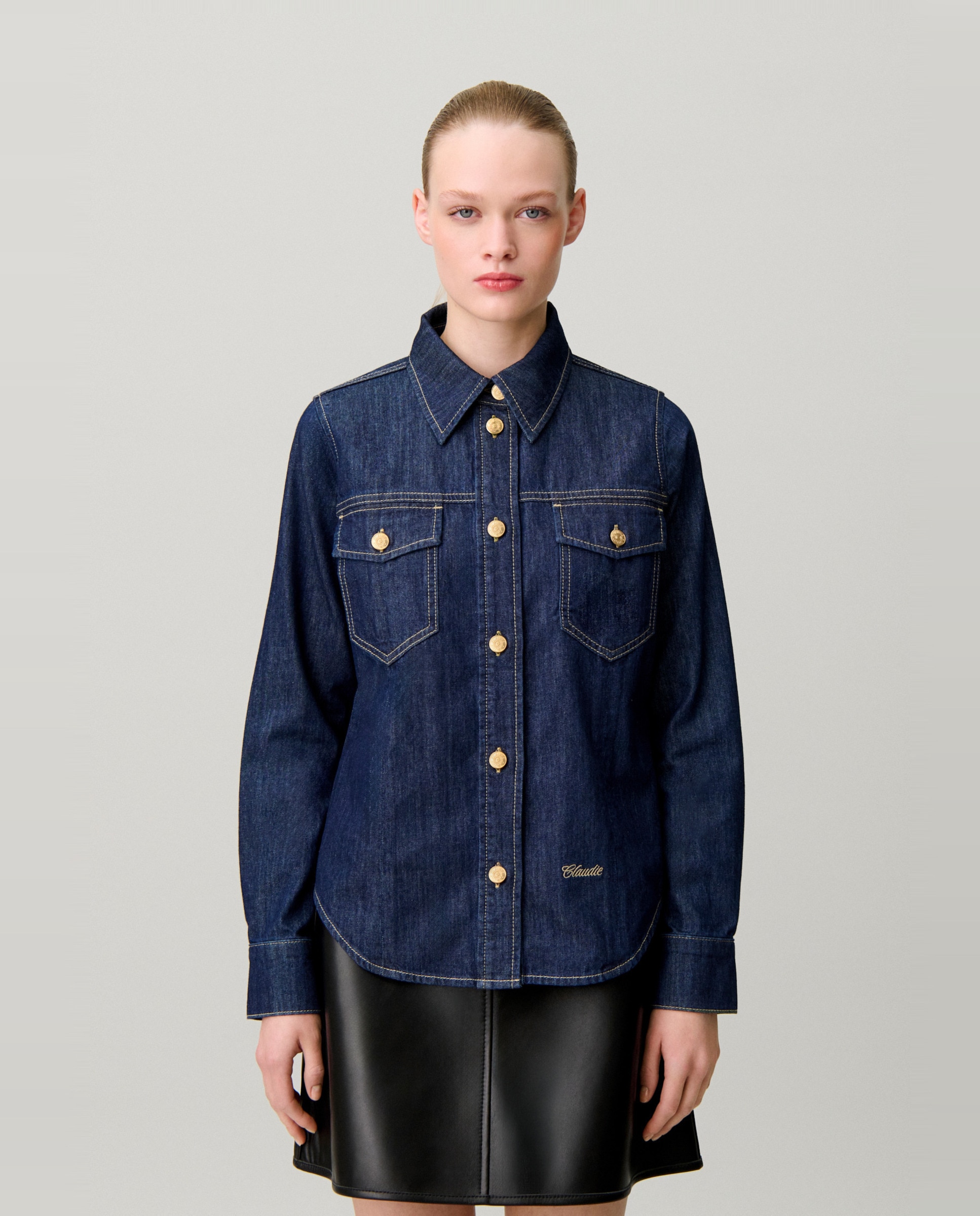 Camisa de mujer con manga larga en denim suave - Claudie Pierlot - Azul Azul-1