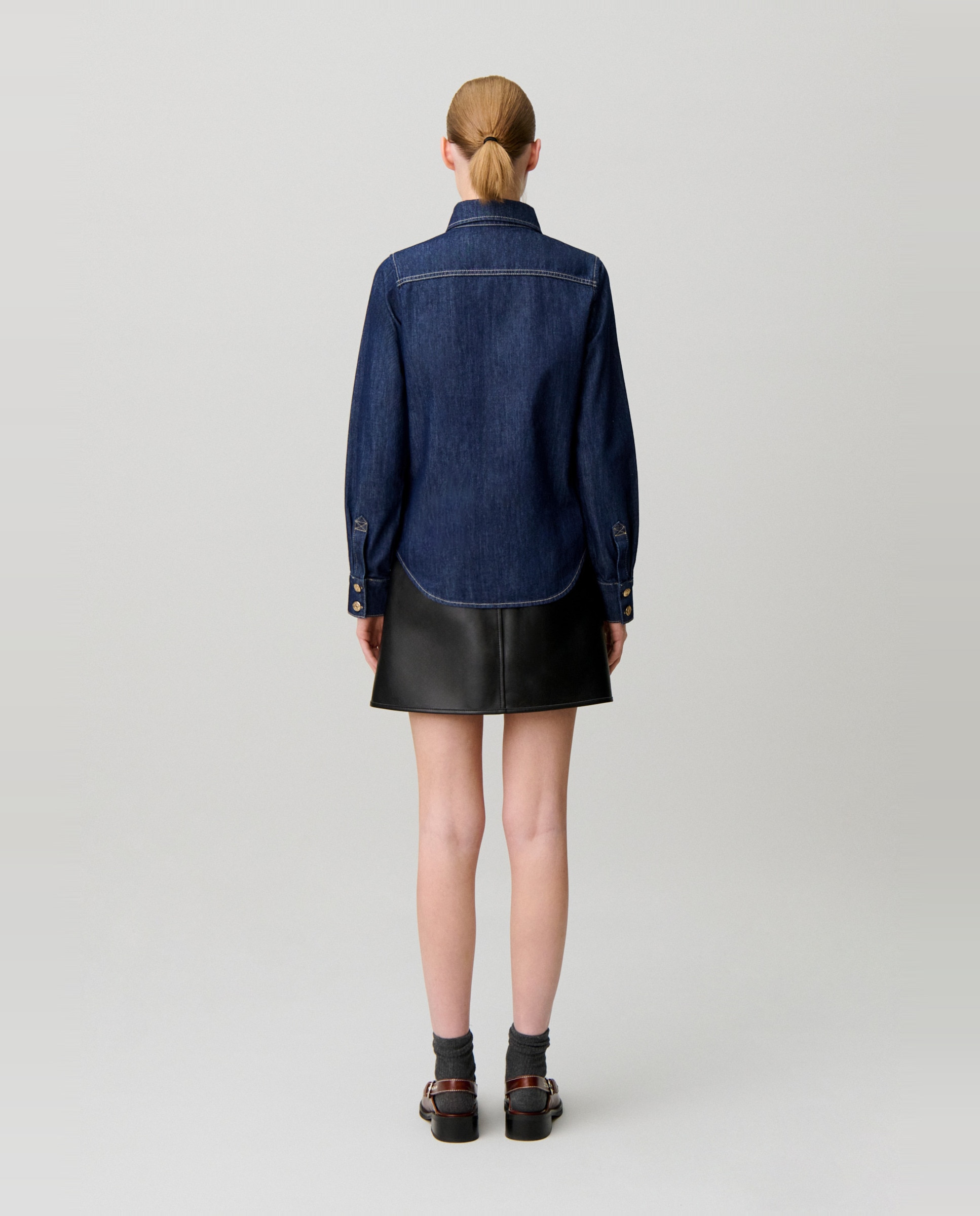 Camisa de mujer con manga larga en denim suave - Claudie Pierlot - Azul Azul-2