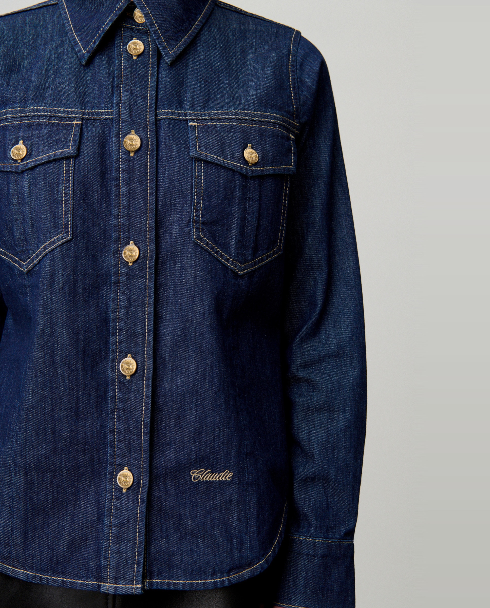Camisa de mujer con manga larga en denim suave - Claudie Pierlot - Azul Azul-5