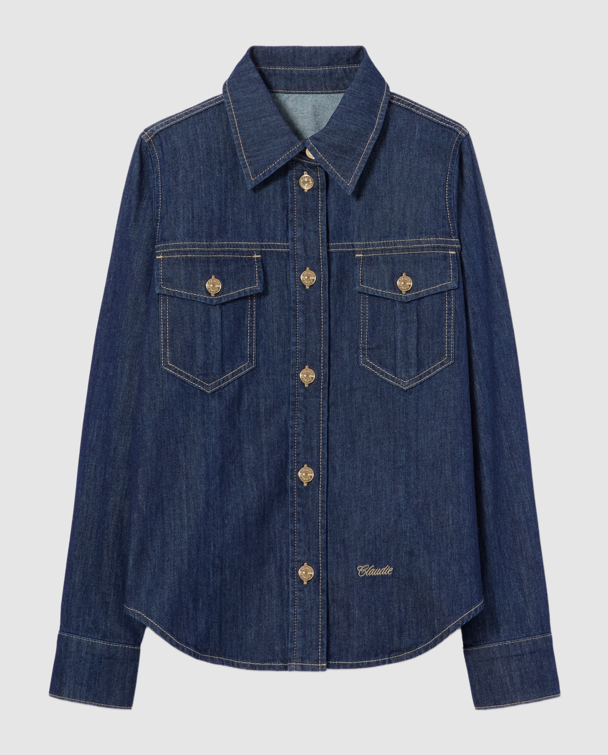 Camisa de mujer con manga larga en denim suave - Claudie Pierlot - Azul Azul-6