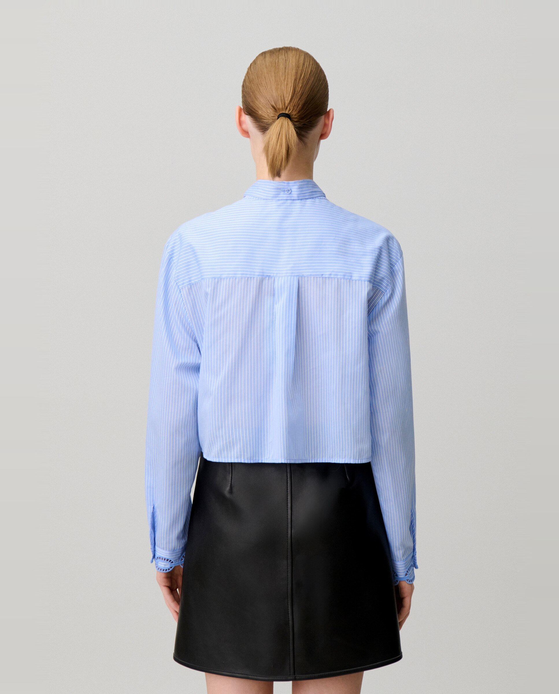Camisa de mujer de popelín a rayas con cuello mao y bordados - Claudie Pierlot - Multicolor Multicolor-2