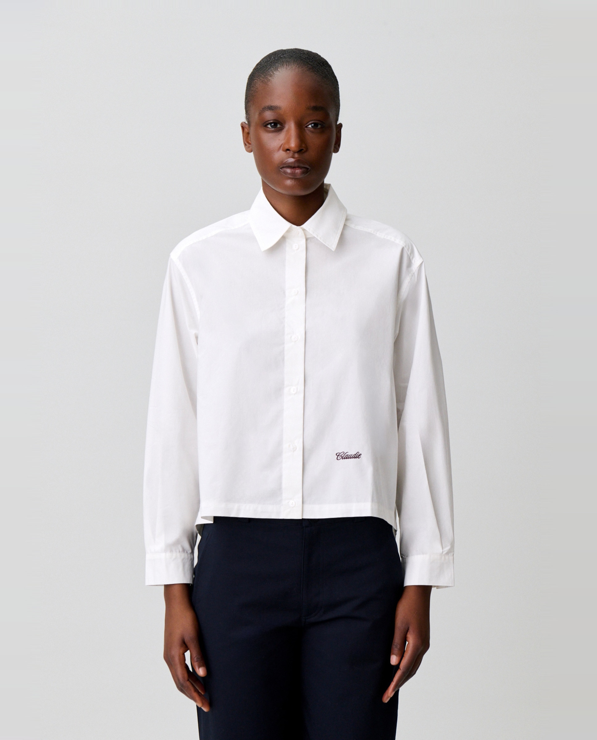 Camisa de mujer de popelín de algodón de manga larga holgada con pañuelo marinero - Claudie Pierlot - Blanco Blanco-1