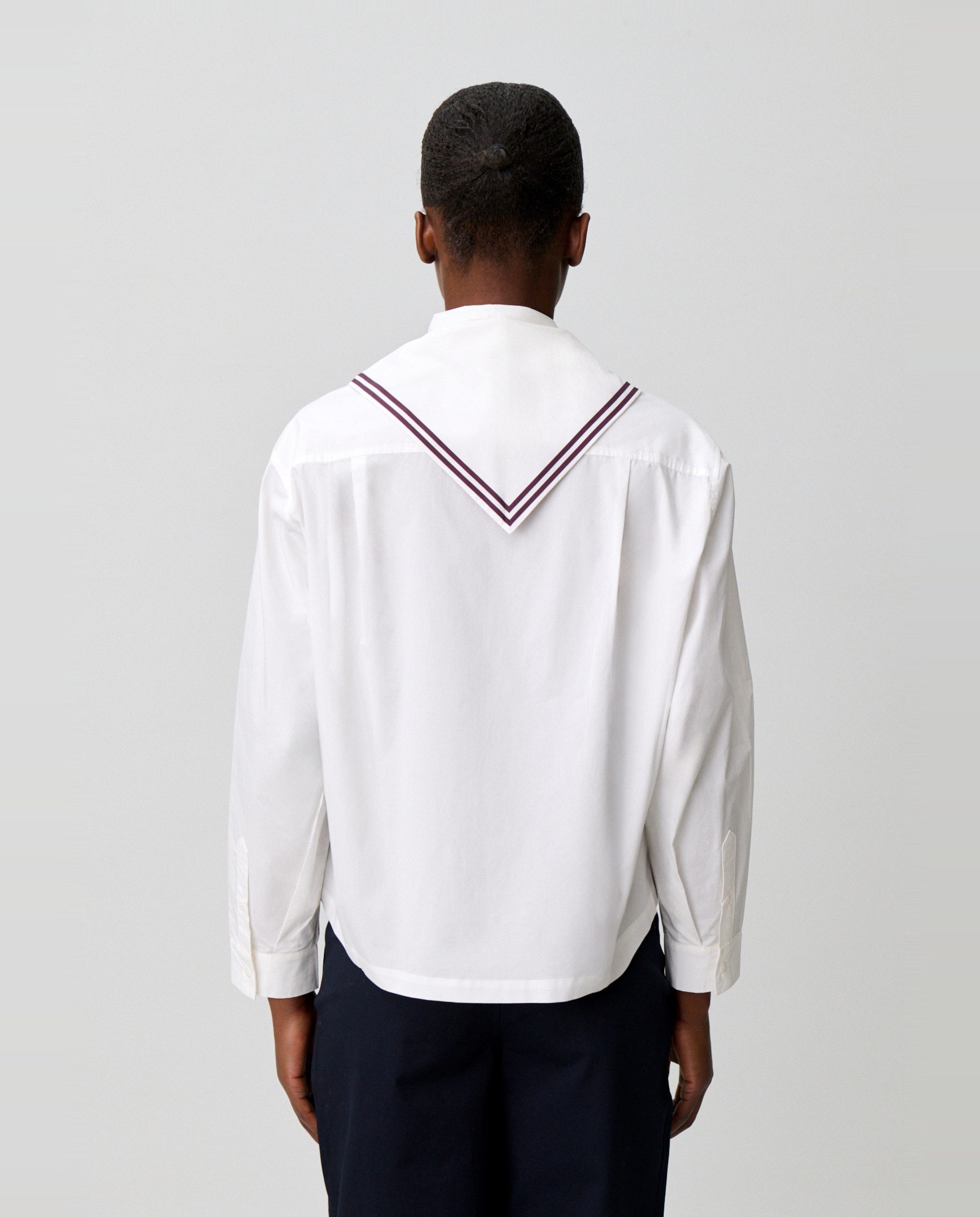Camisa de mujer de popelín de algodón de manga larga holgada con pañuelo marinero - Claudie Pierlot - Blanco Blanco-2