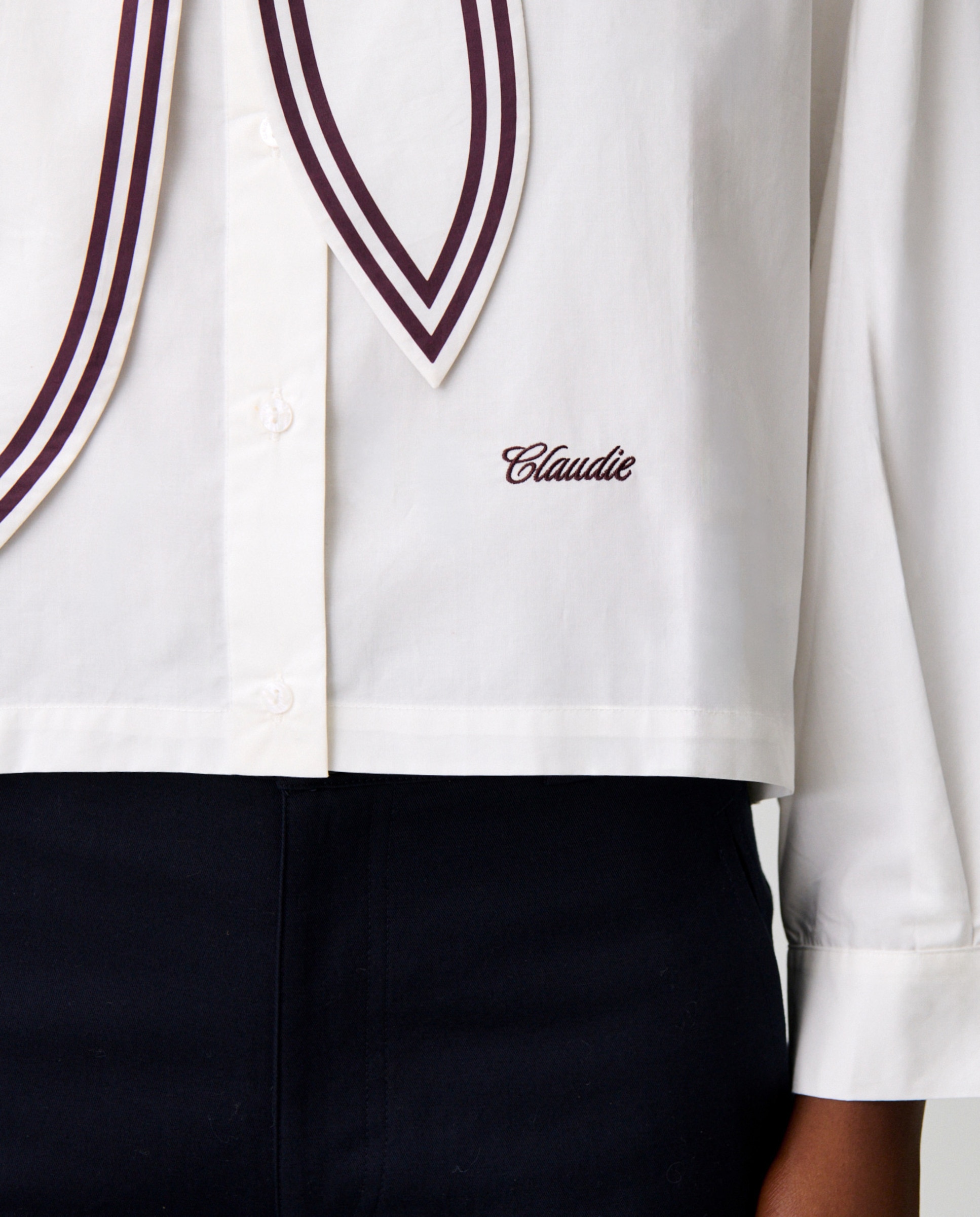 Camisa de mujer de popelín de algodón de manga larga holgada con pañuelo marinero - Claudie Pierlot - Blanco Blanco-5