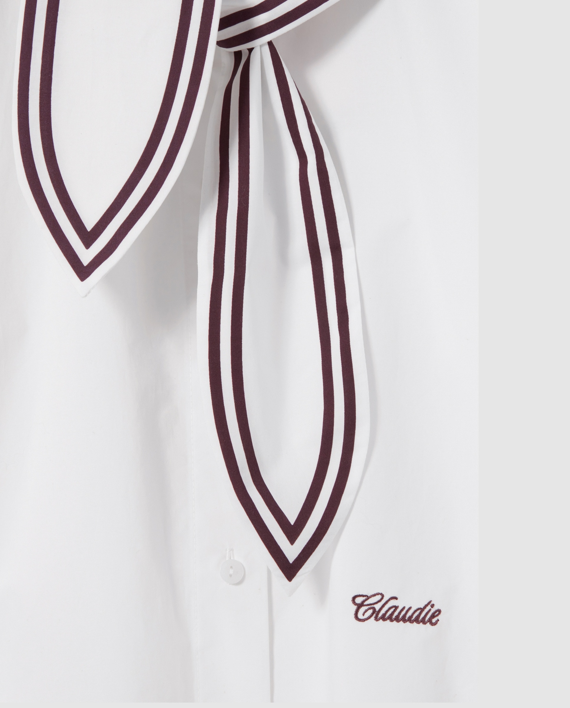 Camisa de mujer de popelín de algodón de manga larga holgada con pañuelo marinero - Claudie Pierlot - Blanco Blanco-8