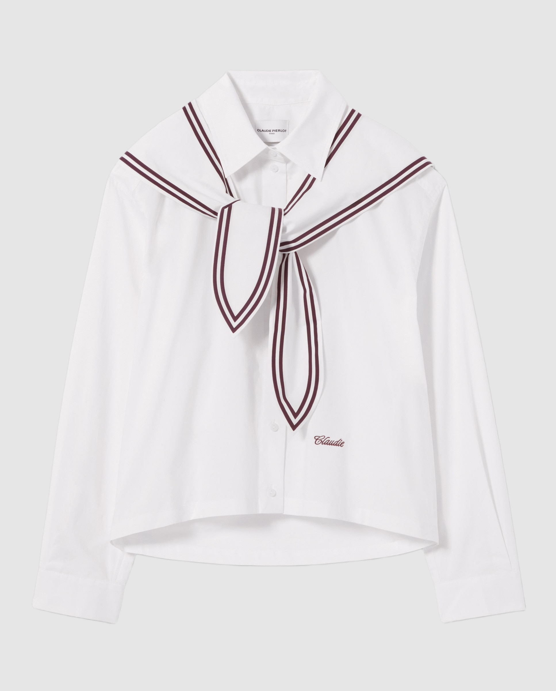 Camisa de mujer de popelín de algodón de manga larga holgada con pañuelo marinero - Claudie Pierlot - Blanco Blanco-7