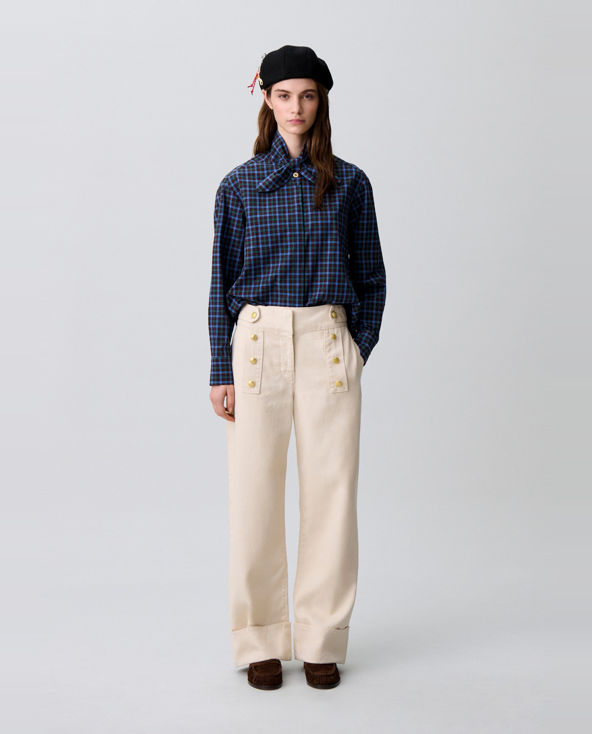 Pantalones anchos de mujer de denim de tiro medio - Claudie Pierlot - Beige Beige-1