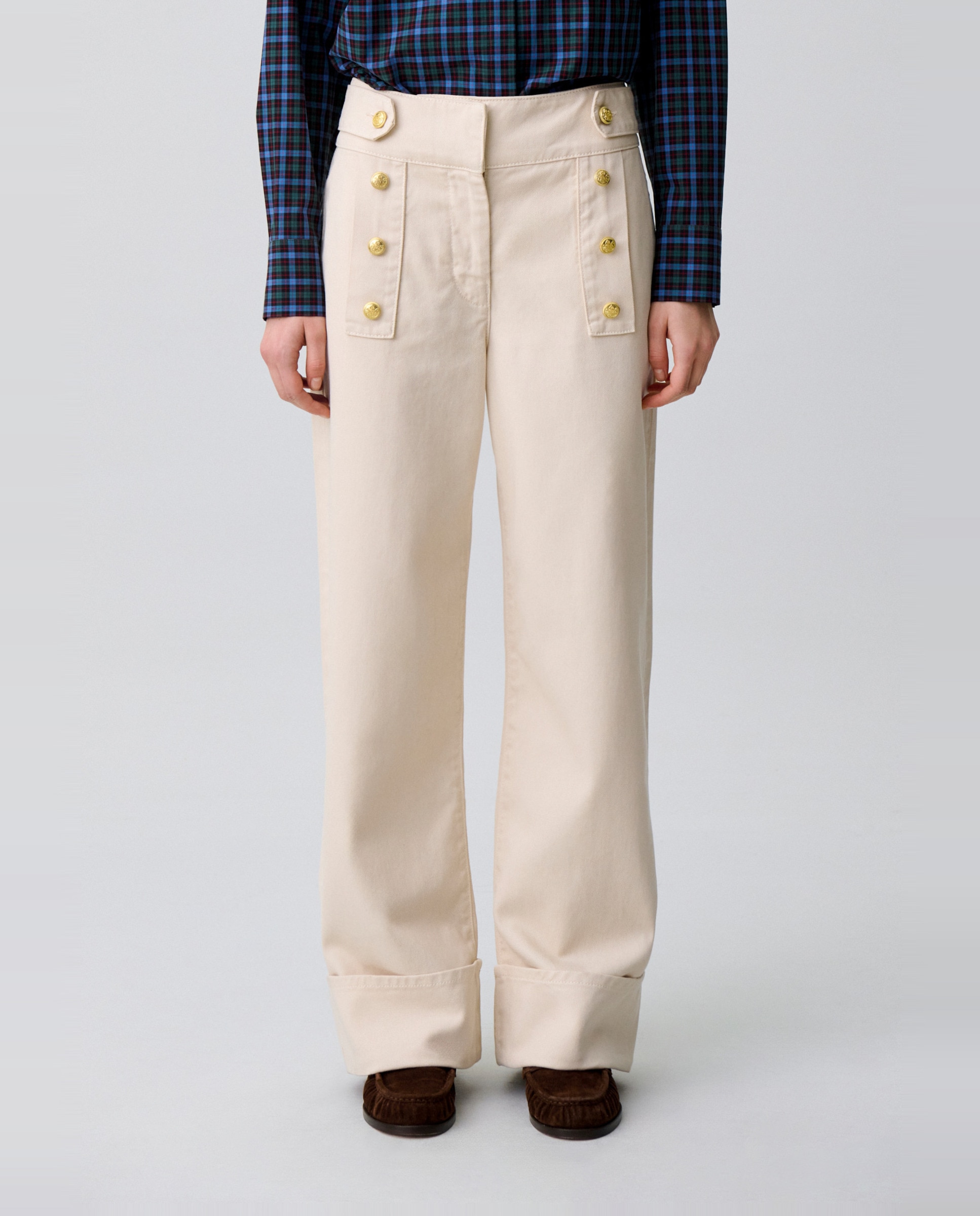 Pantalones anchos de mujer de denim de tiro medio - Claudie Pierlot - Beige Beige-2