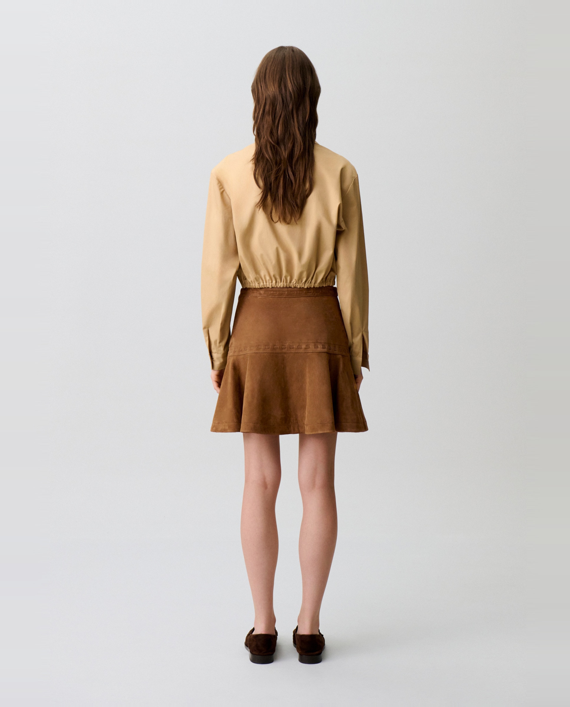 Falda corta de ante ajustada y acampanada - Claudie Pierlot - Marrón Marrón-3