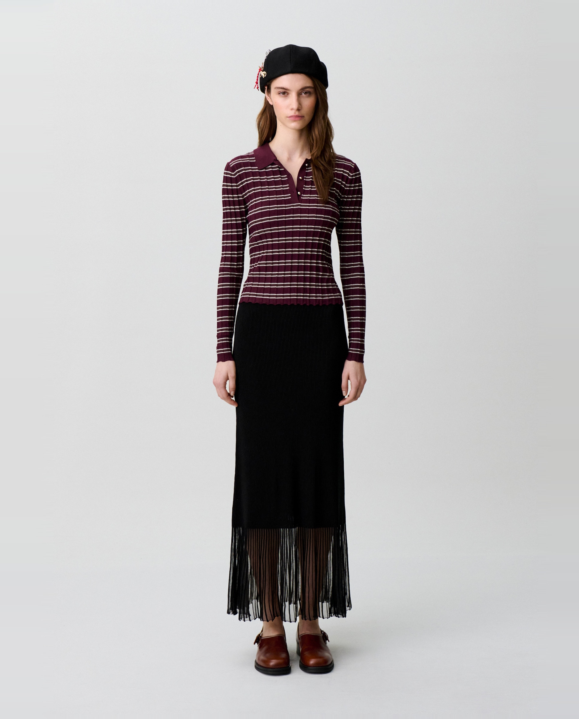 Falda de punto midi con bajo transparente - Claudie Pierlot - Negro Negro-1