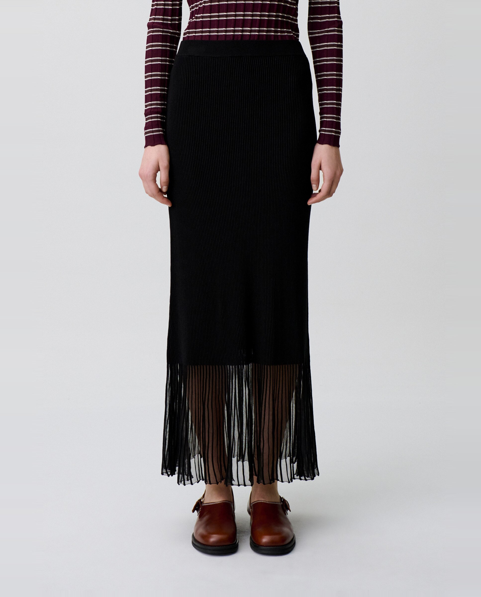Falda de punto midi con bajo transparente - Claudie Pierlot - Negro Negro-2