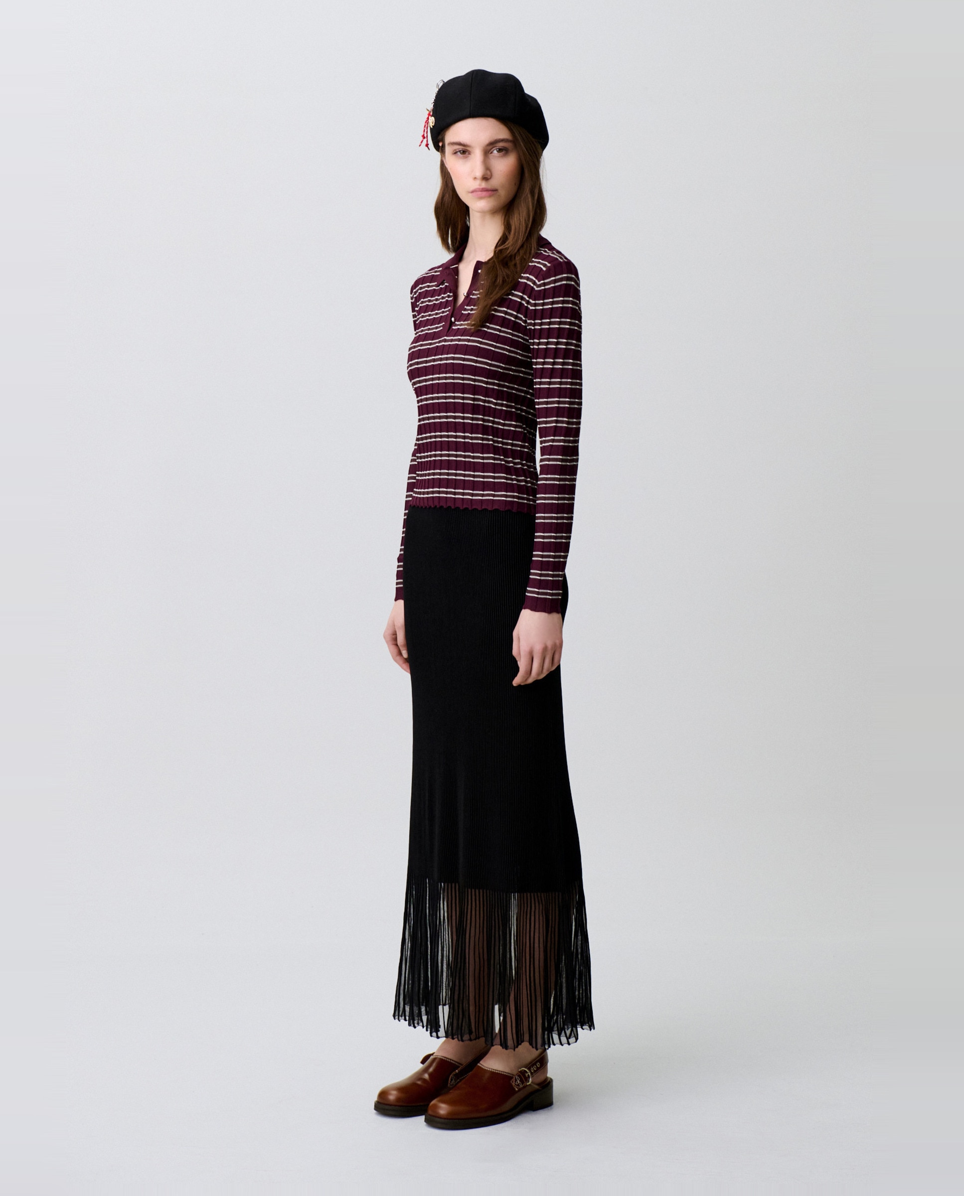Falda de punto midi con bajo transparente - Claudie Pierlot - Negro Negro-4