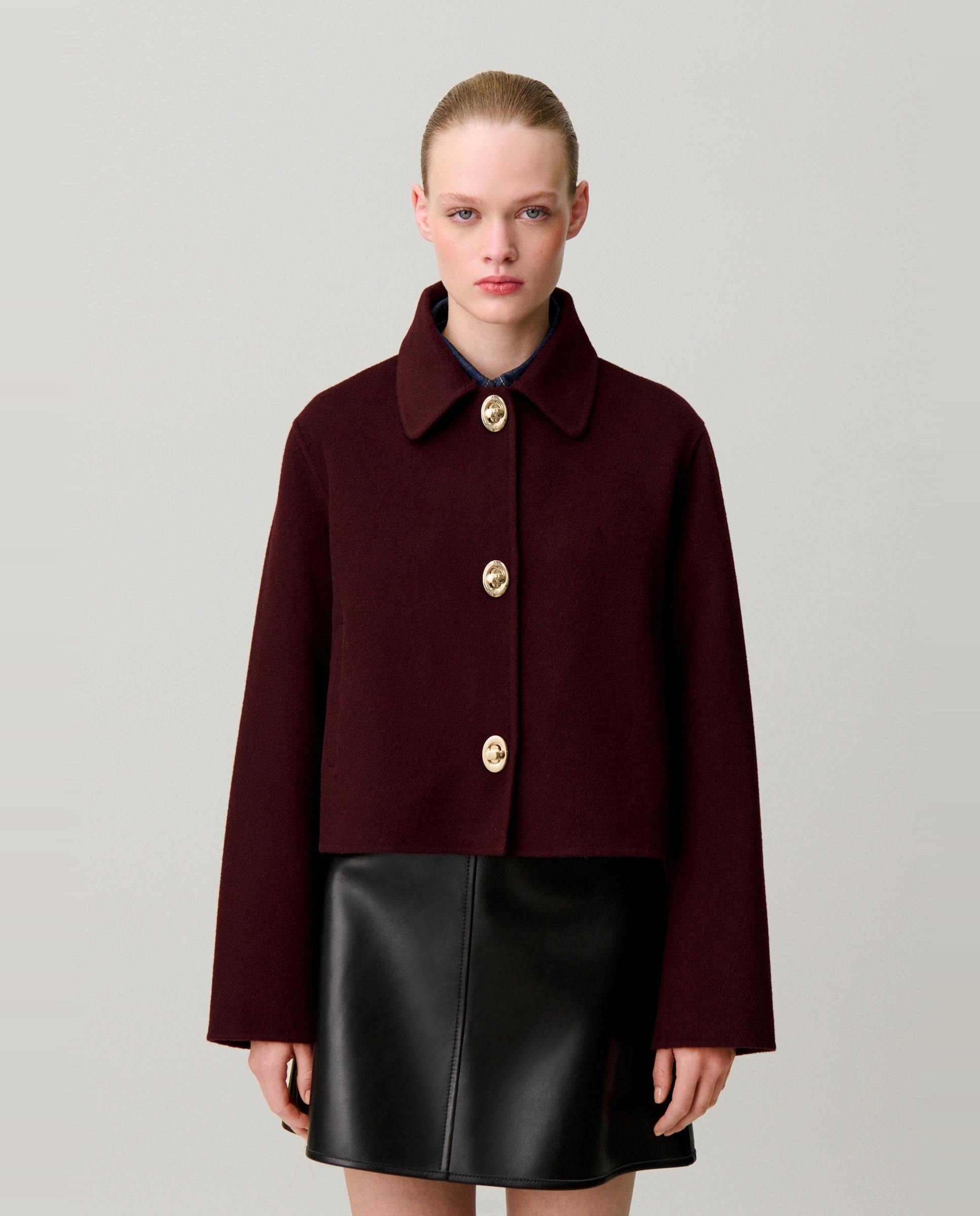 Chaqueta de mujer corte cuadrado con cuello de pana - Claudie Pierlot - Burdeos Burdeos-1