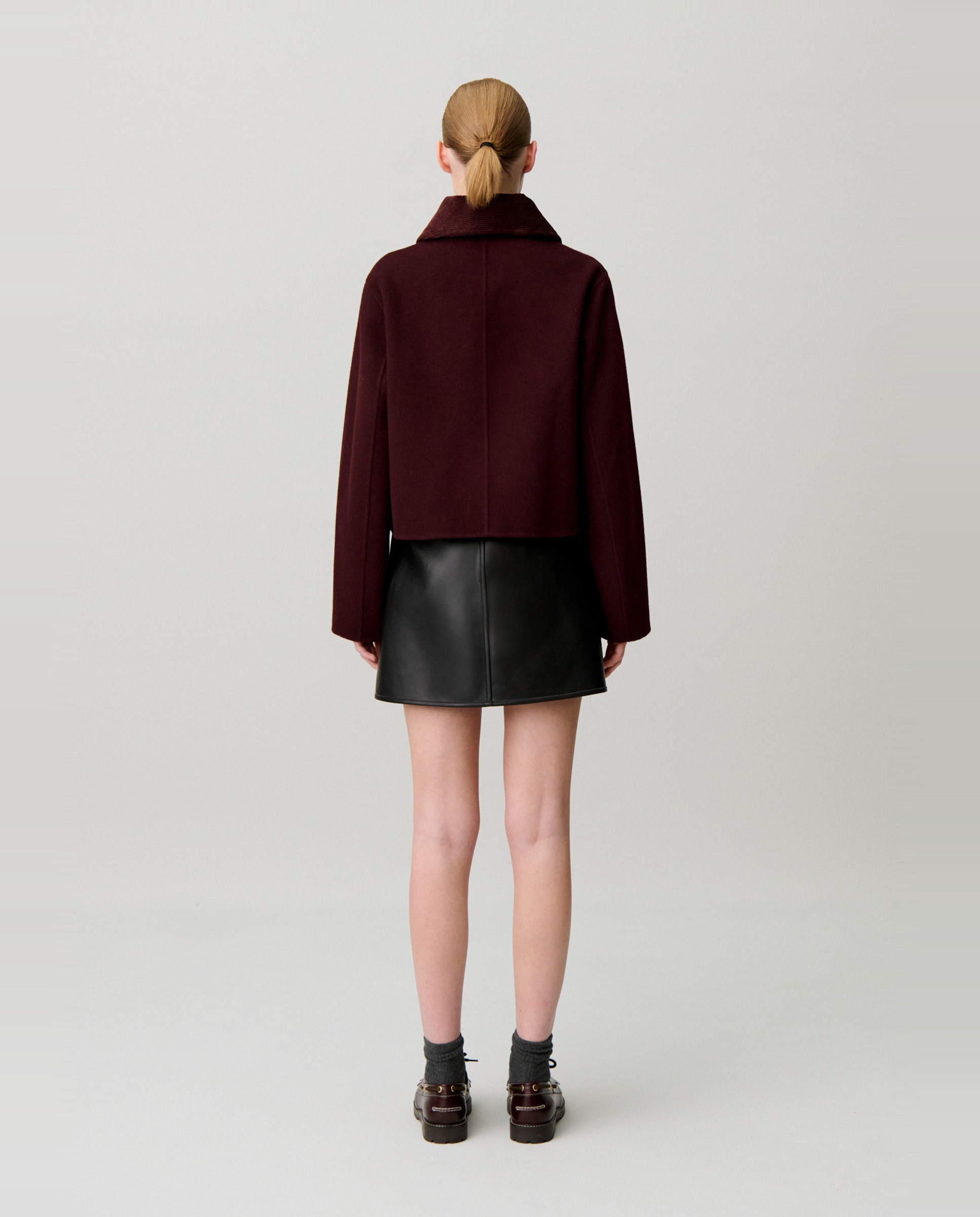 Chaqueta de mujer corte cuadrado con cuello de pana - Claudie Pierlot - Burdeos Burdeos-2