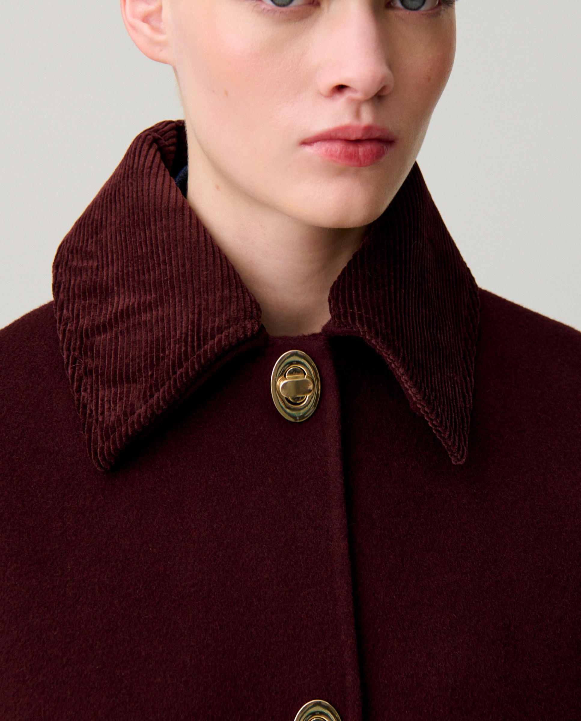 Chaqueta de mujer corte cuadrado con cuello de pana - Claudie Pierlot - Burdeos Burdeos-5