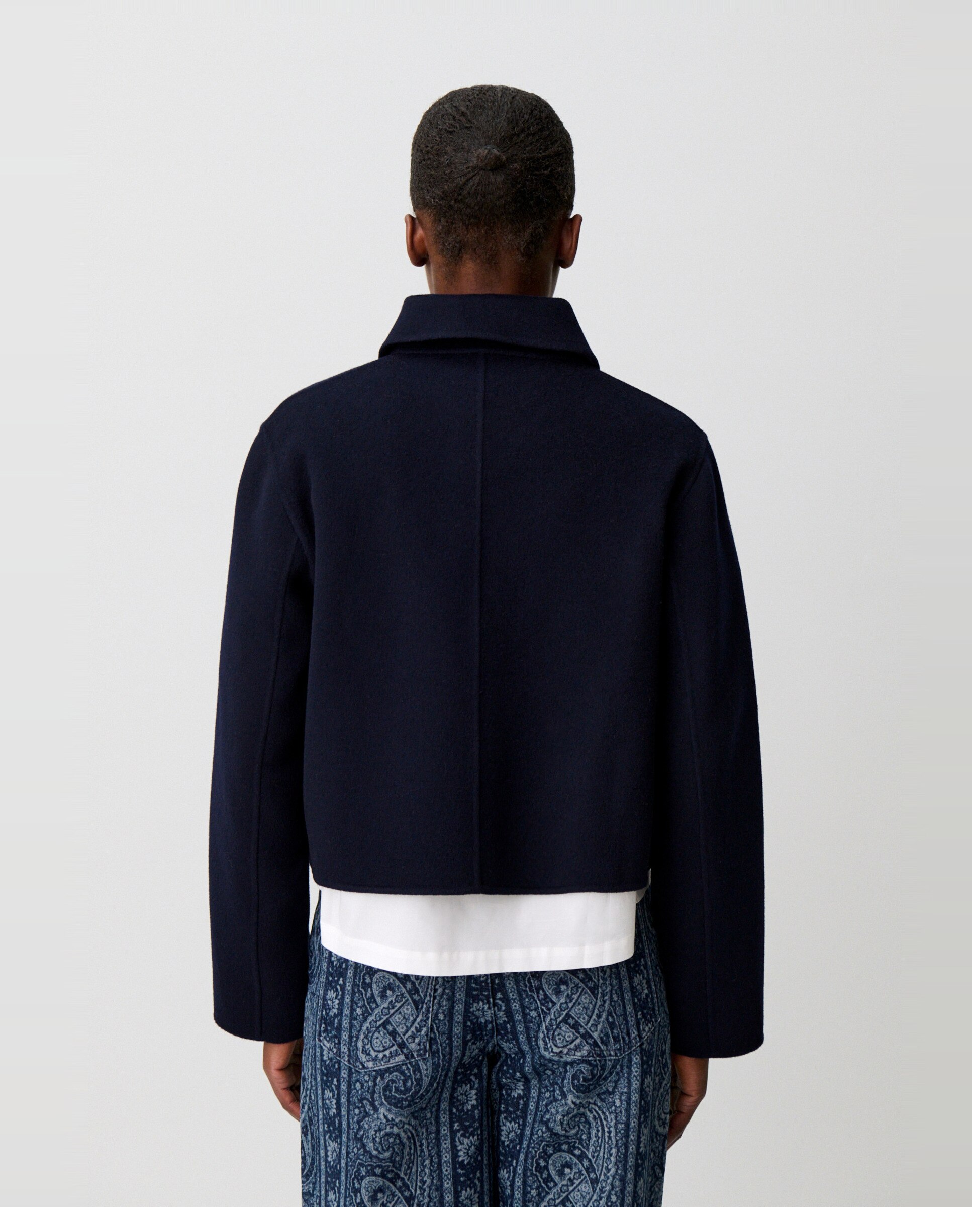 Chaqueta de mujer corte cuadrado con cuello de pana - Claudie Pierlot - Azul marino Azul marino-2