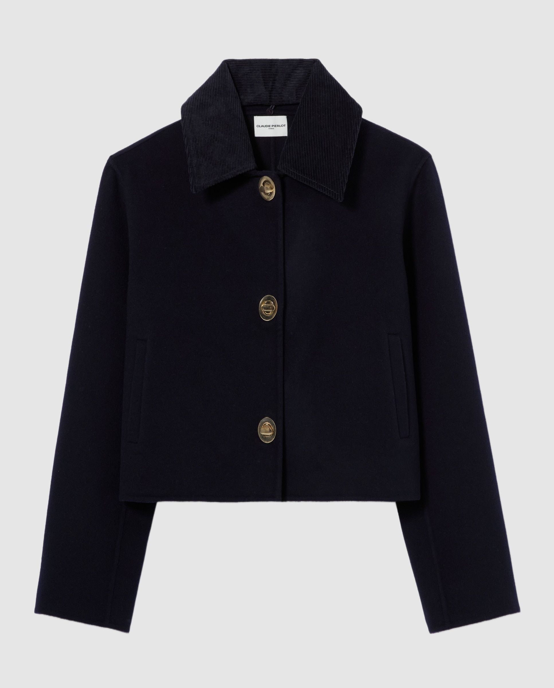 Chaqueta de mujer corte cuadrado con cuello de pana - Claudie Pierlot - Azul marino Azul marino-6