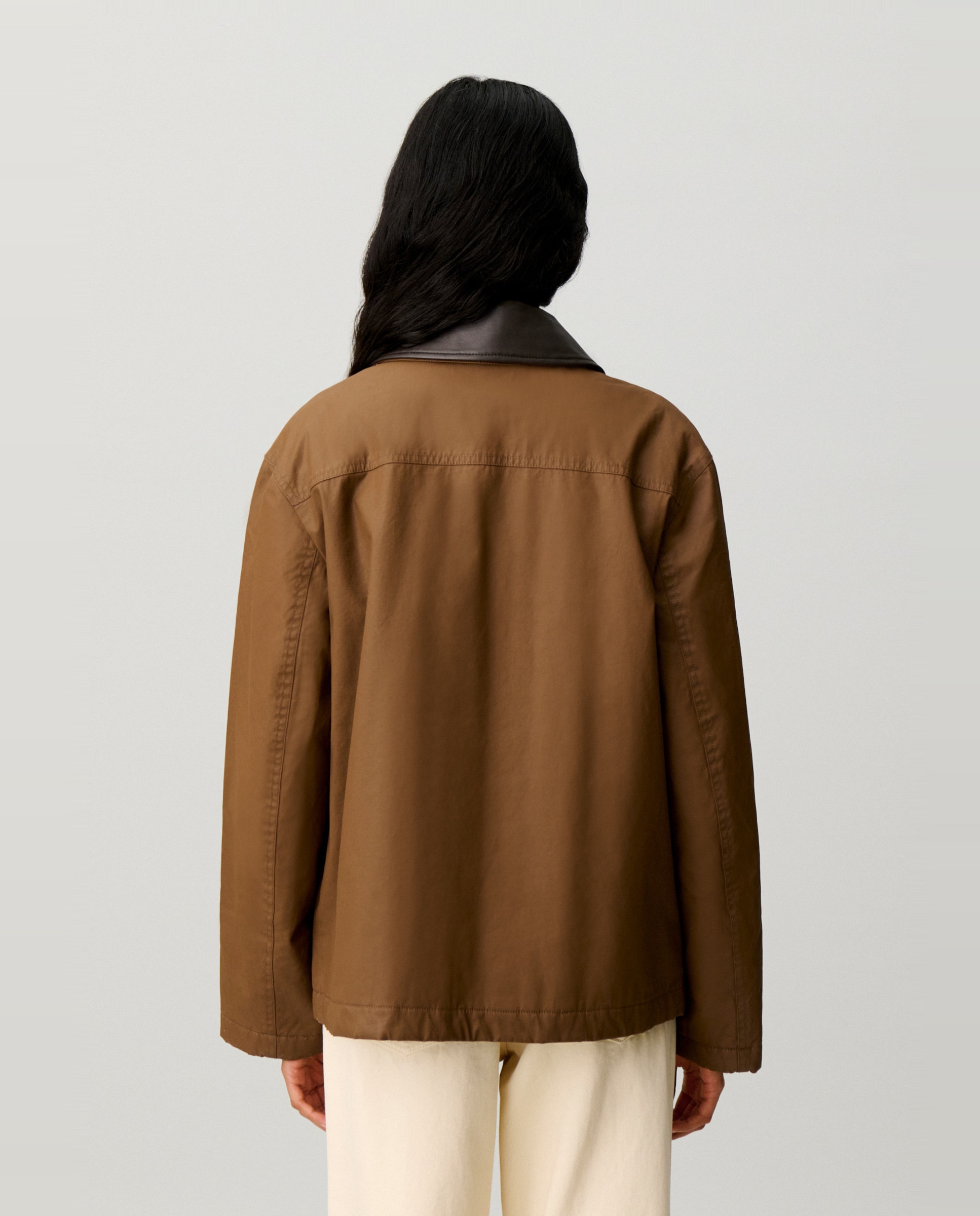 Parka de mujer corta encerada con cuello de piel desmontable - Claudie Pierlot - Marrón Marrón-2