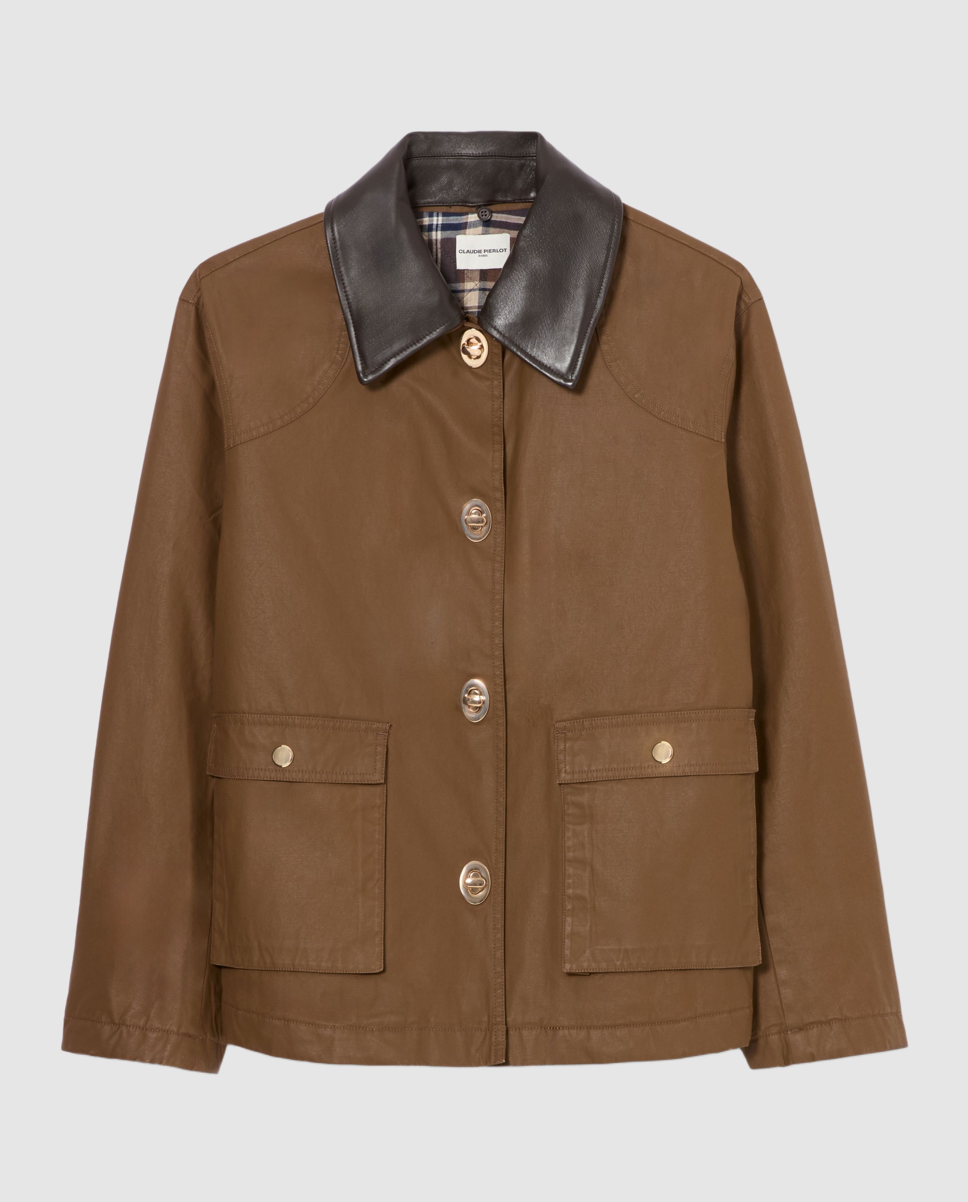 Parka de mujer corta encerada con cuello de piel desmontable - Claudie Pierlot - Marrón Marrón-6