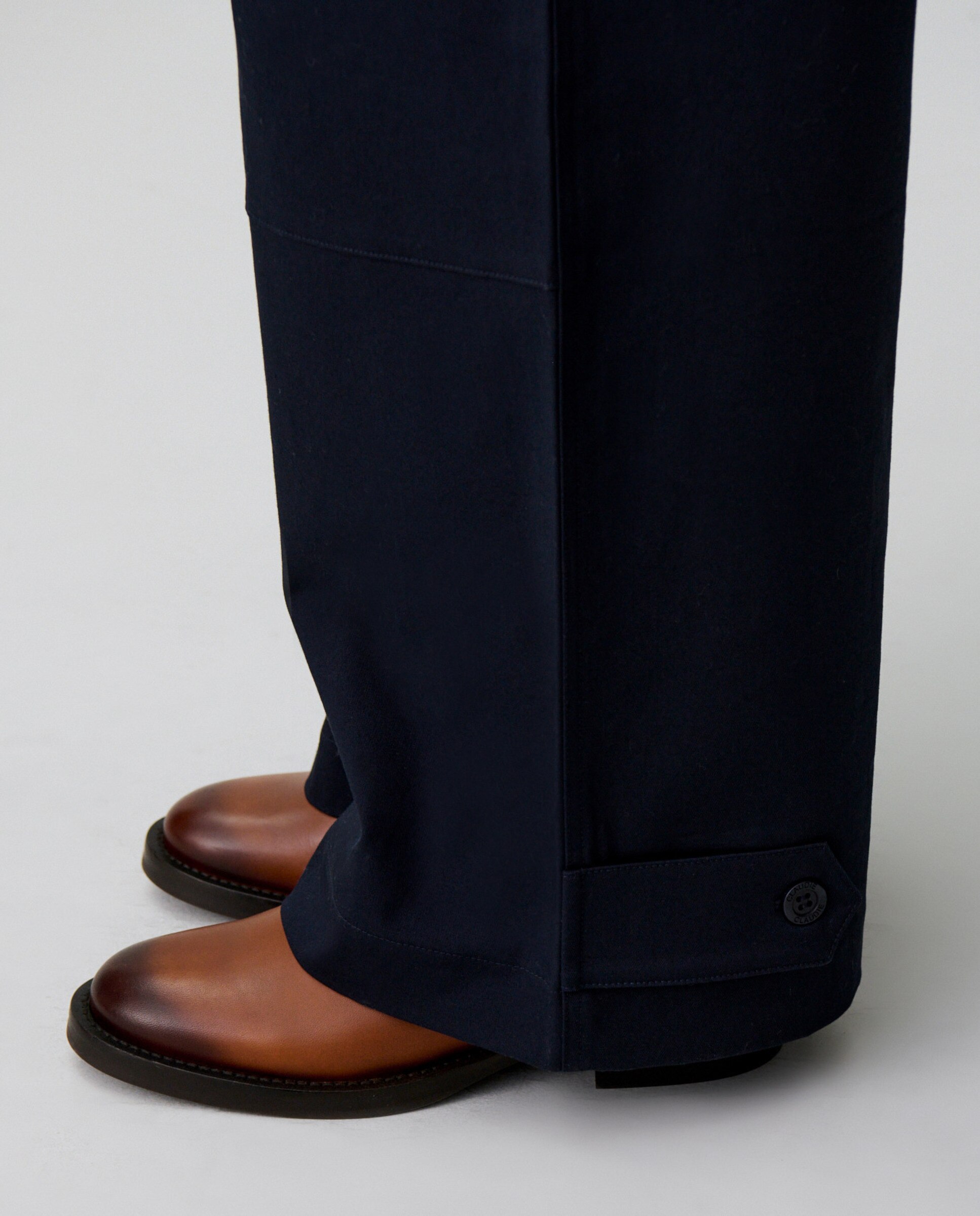 Pantalones rectos anchos de mujer de tiro alto de gabardina de algodón - Claudie Pierlot - Azul marino Azul marino-5