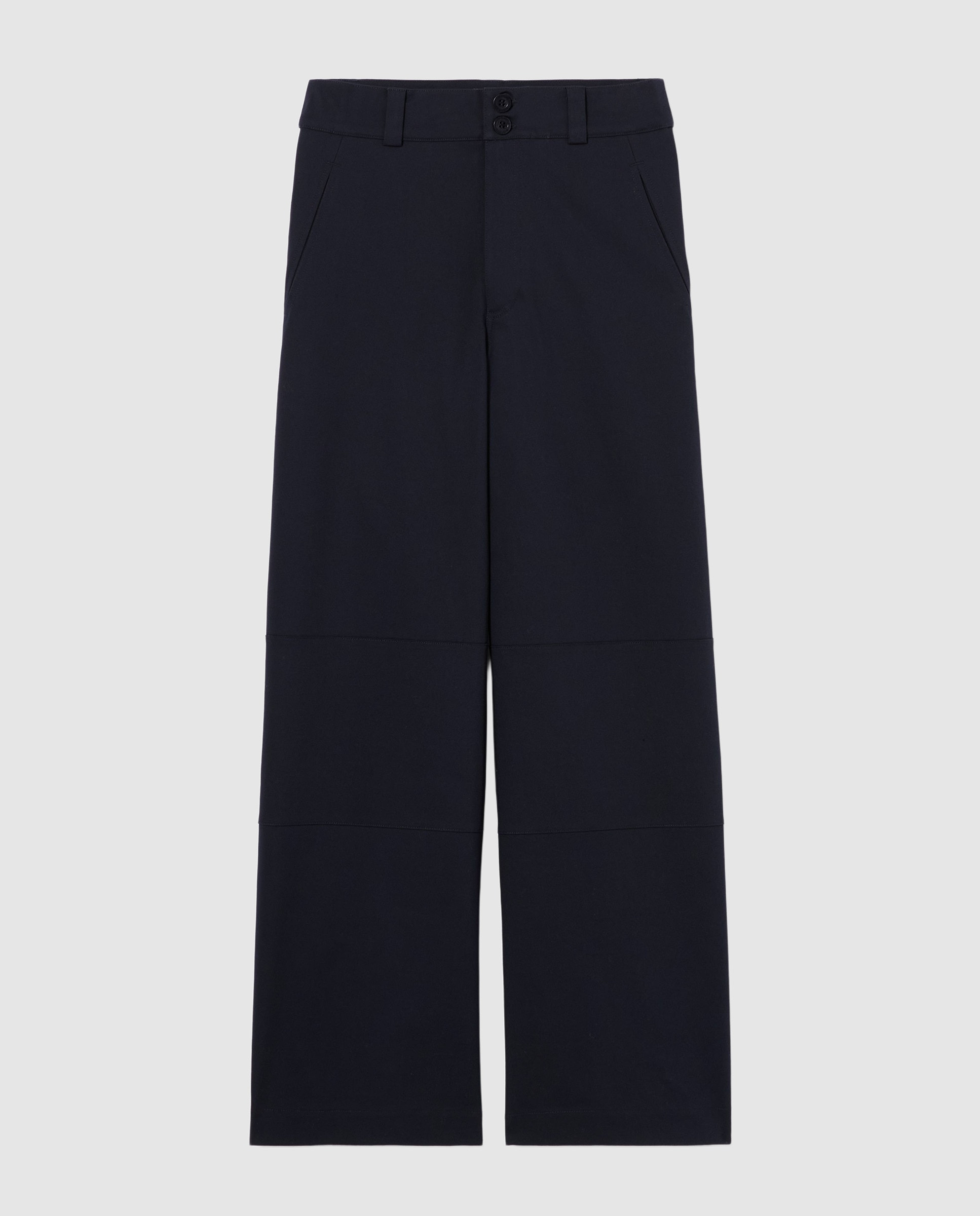 Pantalones rectos anchos de mujer de tiro alto de gabardina de algodón - Claudie Pierlot - Azul marino Azul marino-6