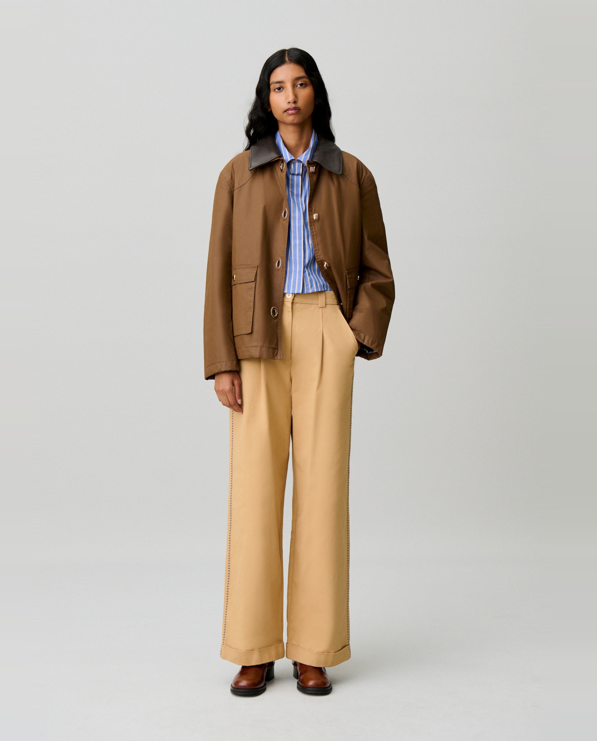 Pantalón de mujer recto de tiro normal con pliegues - Claudie Pierlot - Beige Beige-1