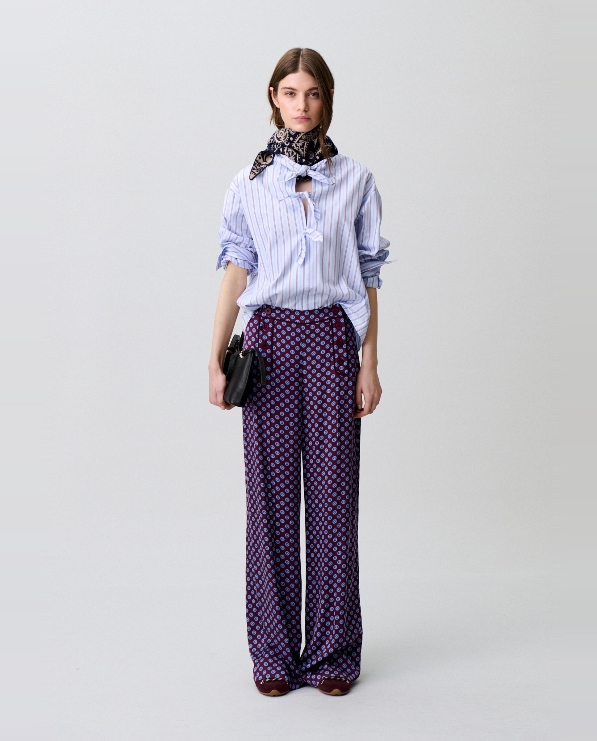 Pantalones anchos de mujer marinero satinado estampado - Claudie Pierlot - Burdeos Burdeos-1
