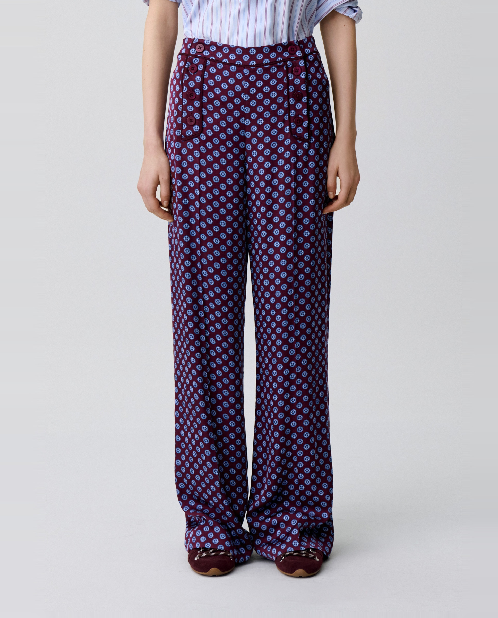 Pantalones anchos de mujer marinero satinado estampado - Claudie Pierlot - Burdeos Burdeos-2