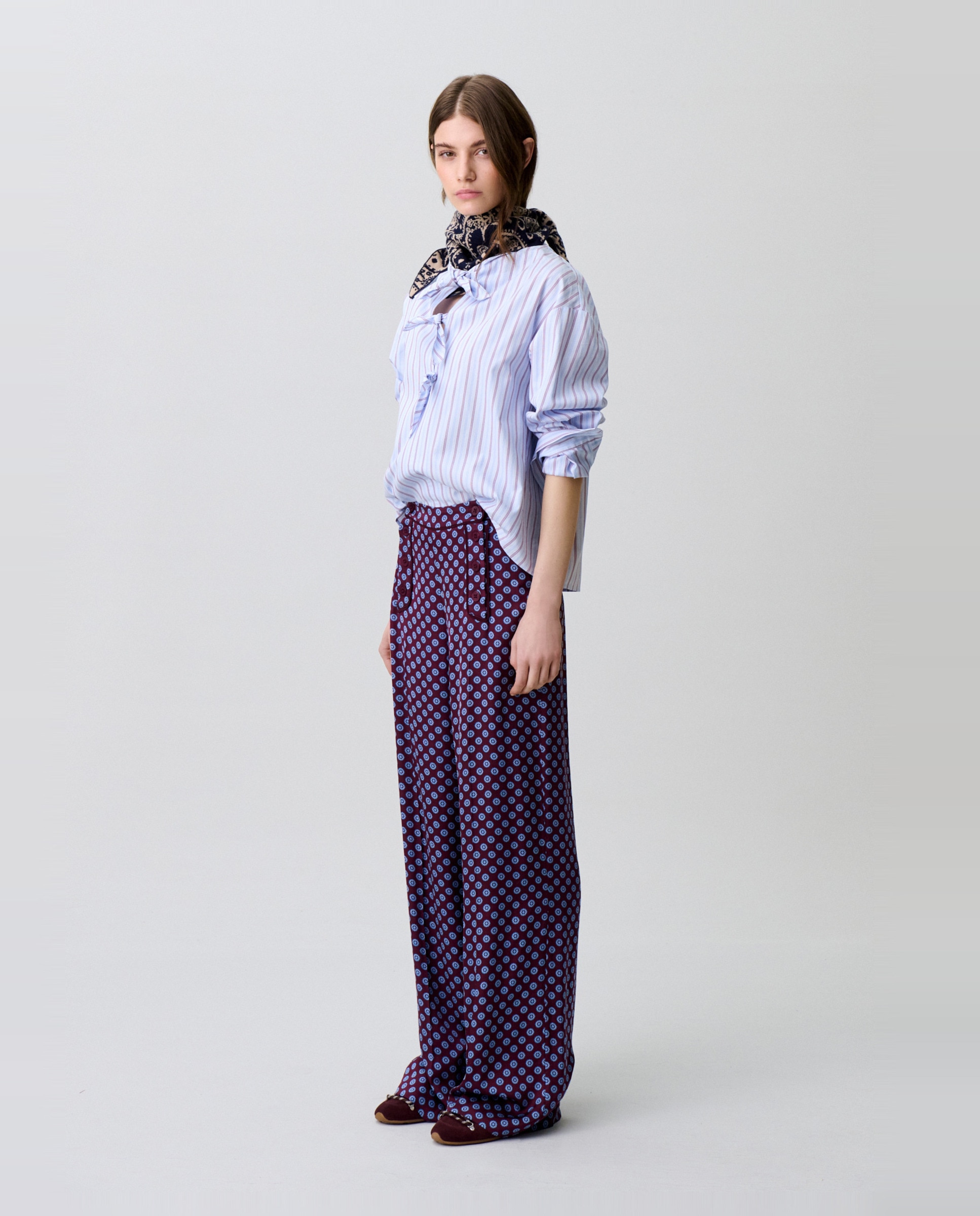 Pantalones anchos de mujer marinero satinado estampado - Claudie Pierlot - Burdeos Burdeos-4