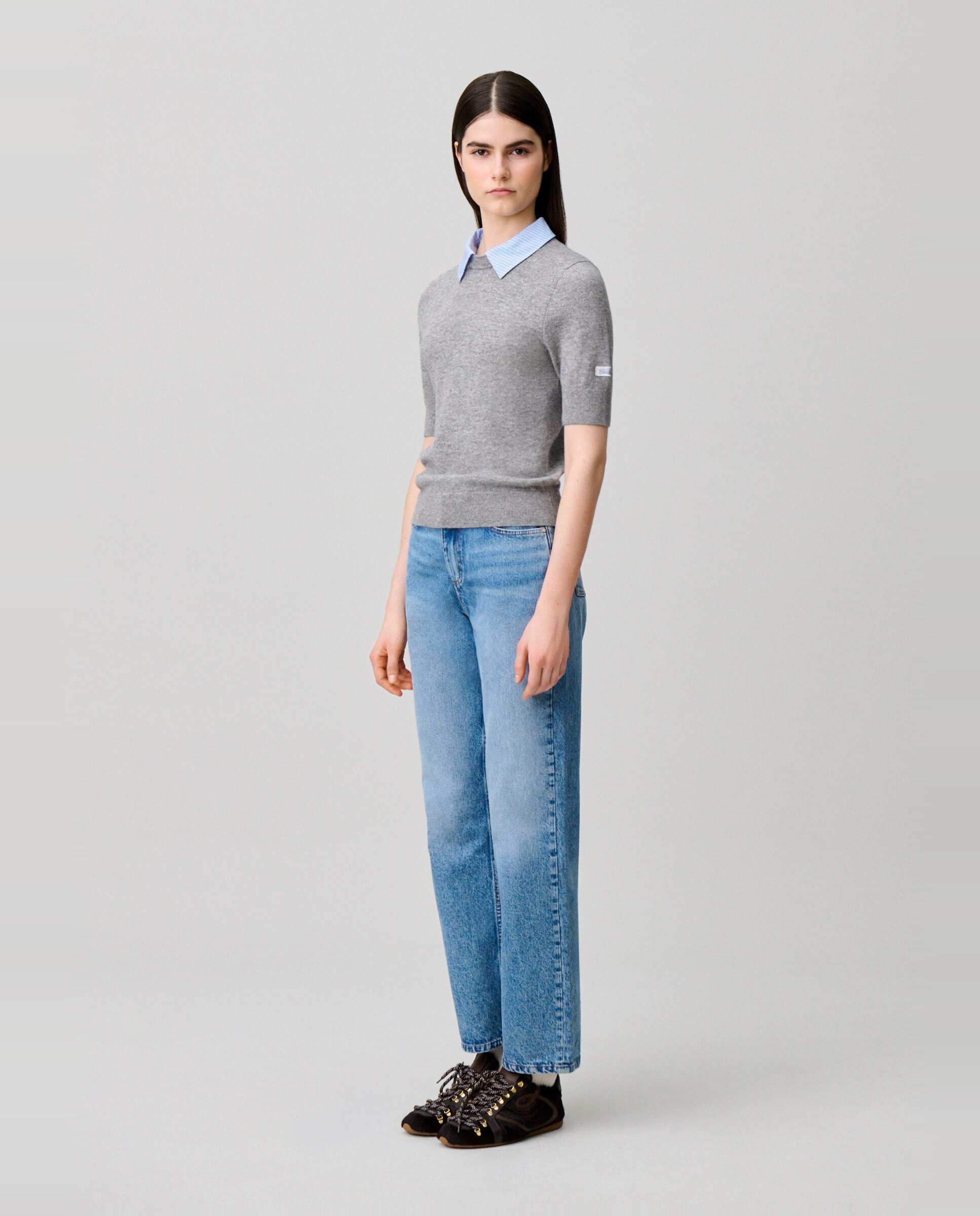 Jersey de punto de mujer de manga corta con cuello camisero desmontable a rayas - Claudie Pierlot - Multicolor Multicolor-3