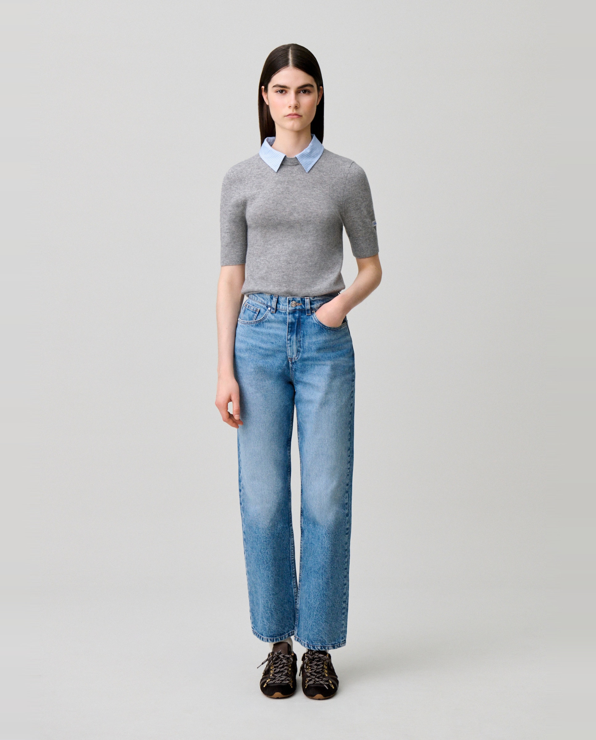 Jersey de punto de mujer de manga corta con cuello camisero desmontable a rayas - Claudie Pierlot - Multicolor Multicolor-4