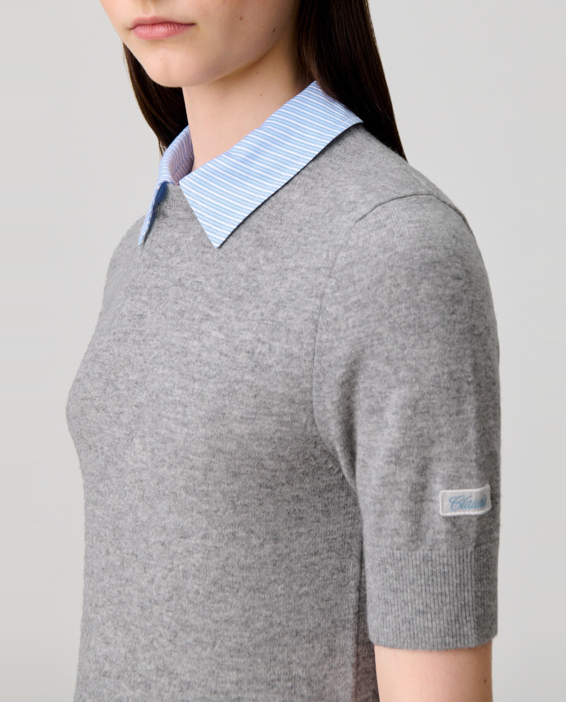 Jersey de punto de mujer de manga corta con cuello camisero desmontable a rayas - Claudie Pierlot - Multicolor Multicolor-5