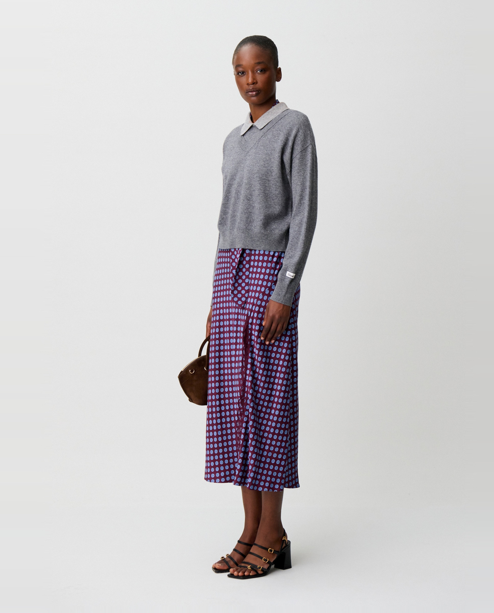Jersey de mujer de lana con cuello camisero y efecto trampantojo - Claudie Pierlot - Gris Gris-3