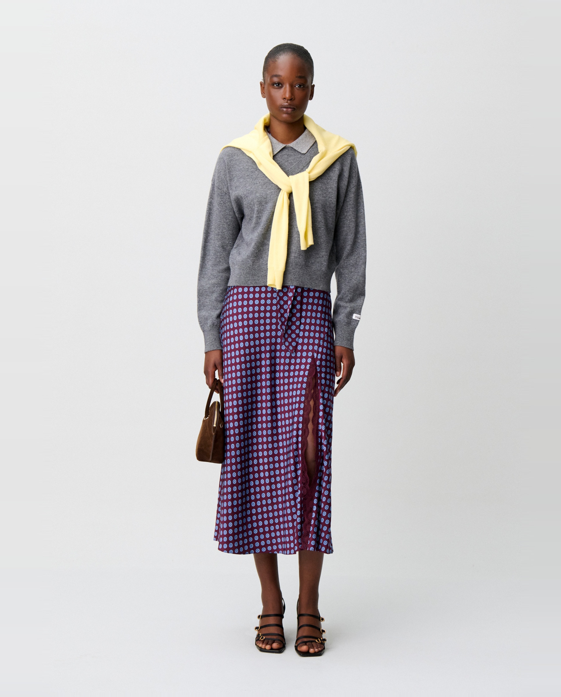 Jersey de mujer de lana con cuello camisero y efecto trampantojo - Claudie Pierlot - Gris Gris-4