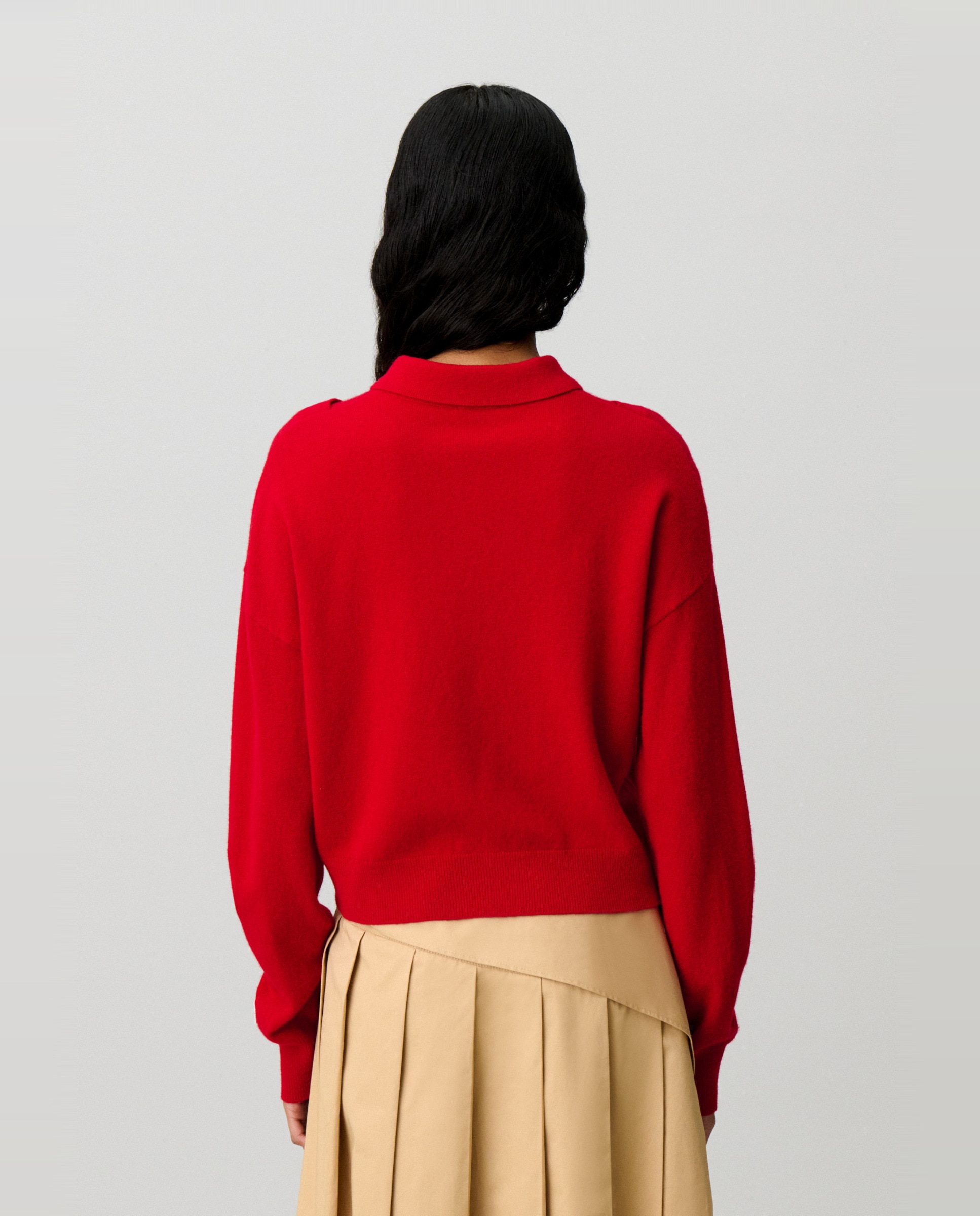 Jersey de mujer de lana con cuello camisero y efecto trampantojo - Claudie Pierlot - Rojo Rojo-2
