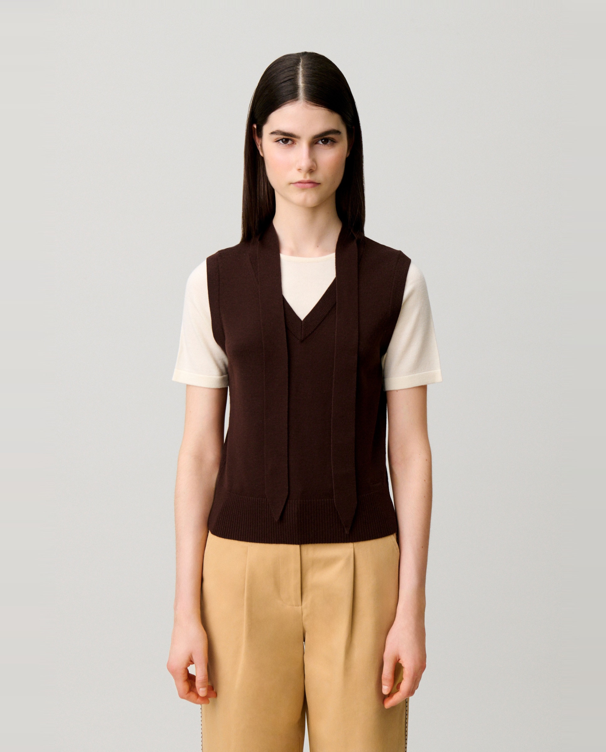 Jersey de mujer efecto trampantojo de manga corta de lana - Claudie Pierlot - Multicolor Multicolor-1