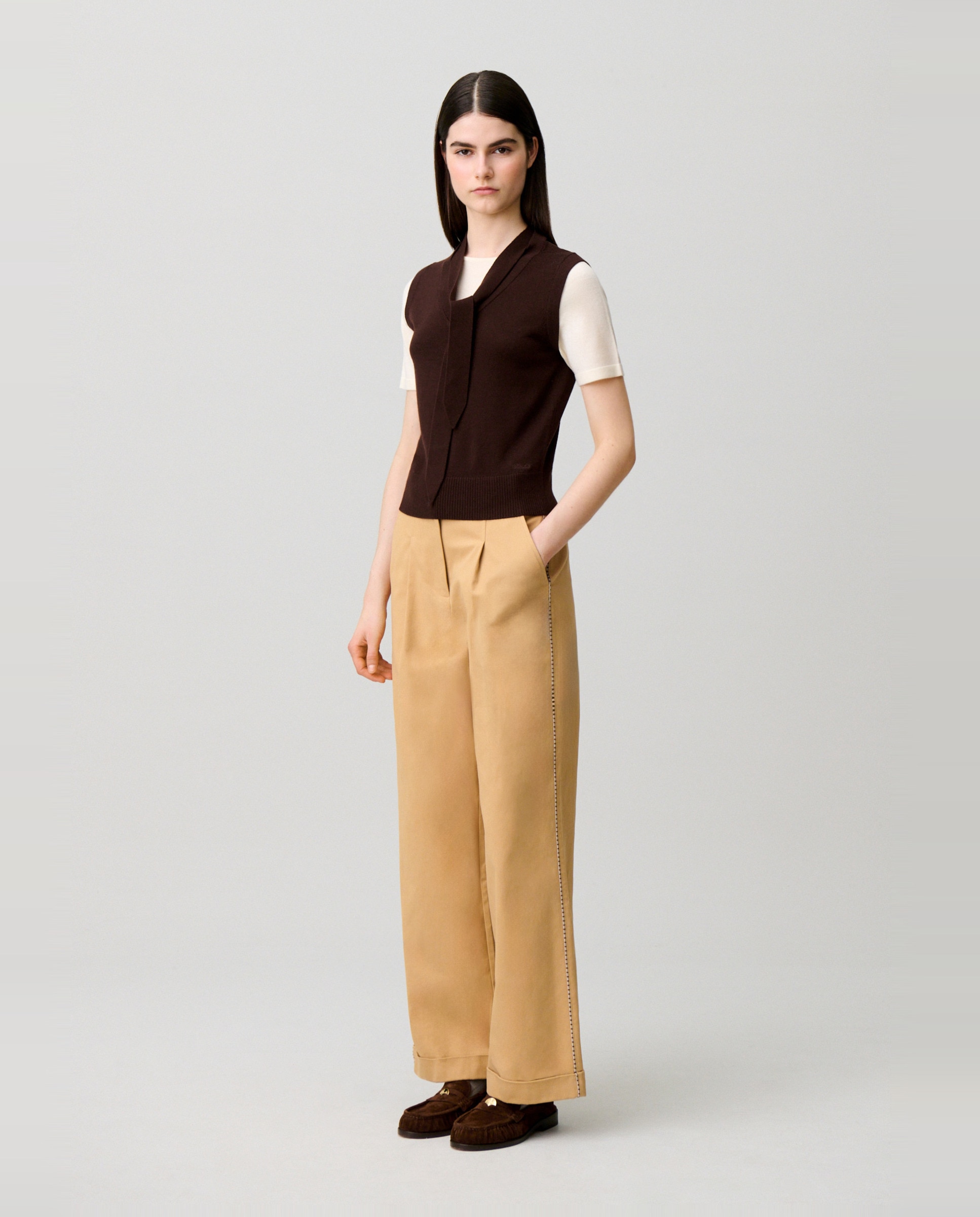 Jersey de mujer efecto trampantojo de manga corta de lana - Claudie Pierlot - Multicolor Multicolor-3