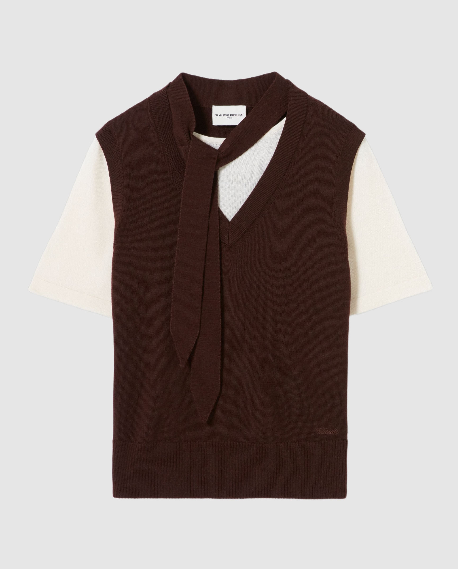 Jersey de mujer efecto trampantojo de manga corta de lana - Claudie Pierlot - Multicolor Multicolor-6