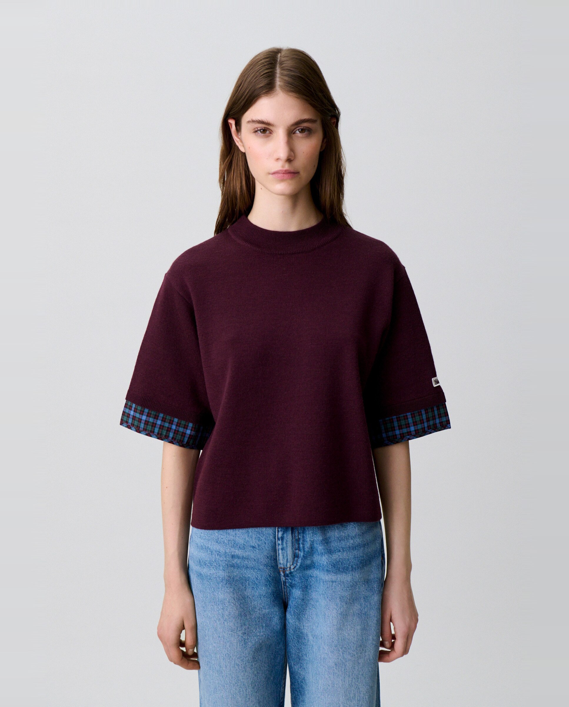 Jersey de mujer corto de punto fino cuello chimenea y mangas cortas - Claudie Pierlot - Multicolor Multicolor-1